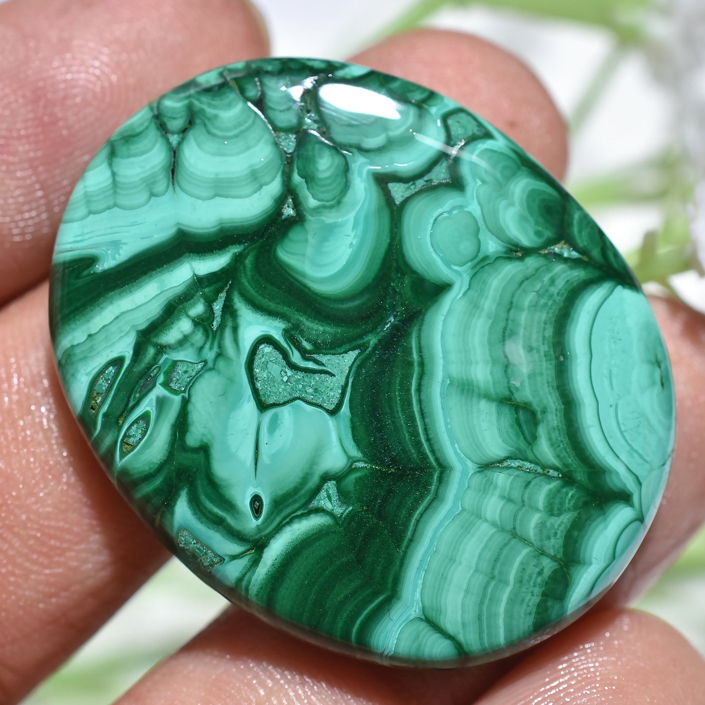Designer Green Malachite Cabochon – Loose Oval Stone for Crafting