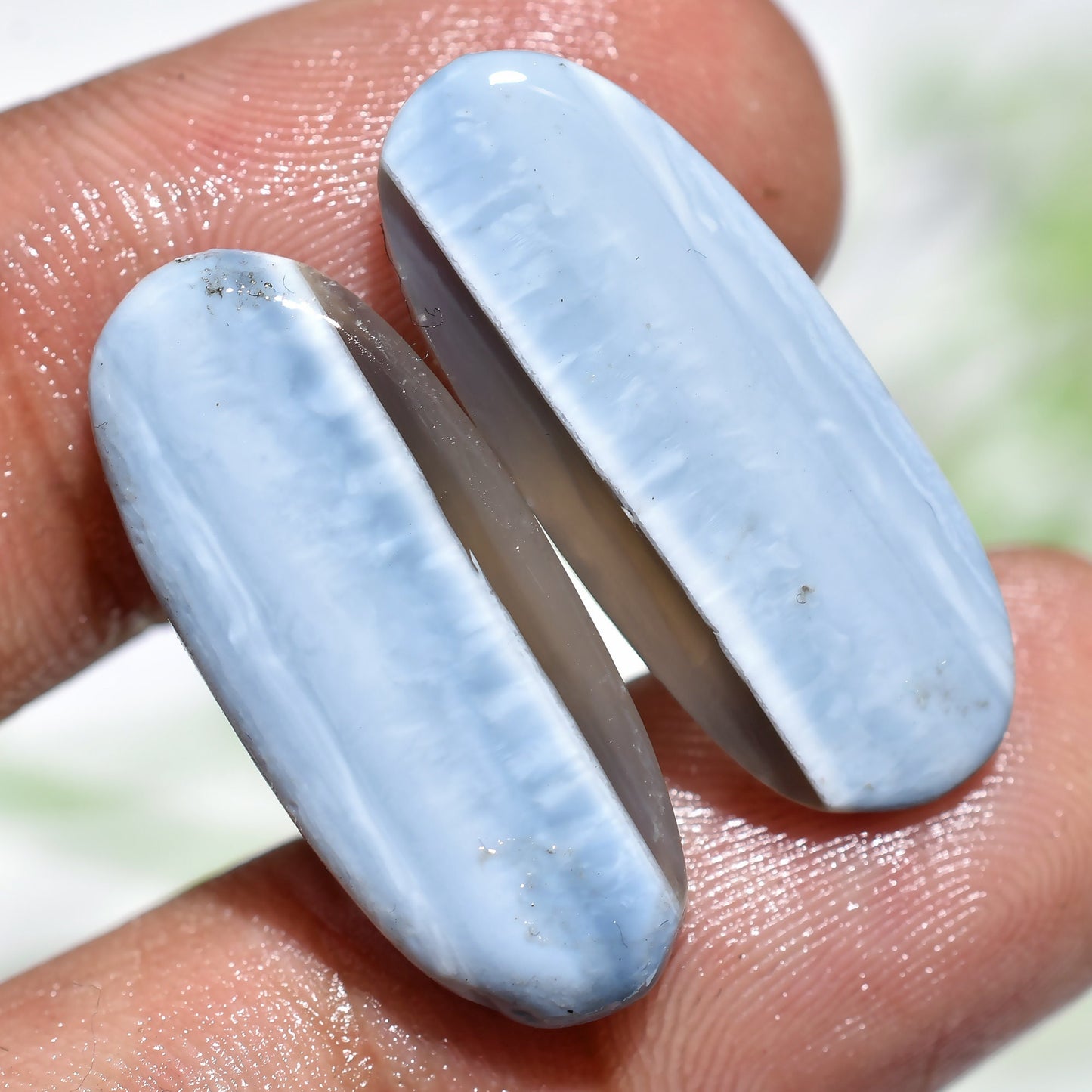 Stunning Blue Opal Cabochons Pair – Fancy Owyhee Opal Pair for Handmade Jewelry