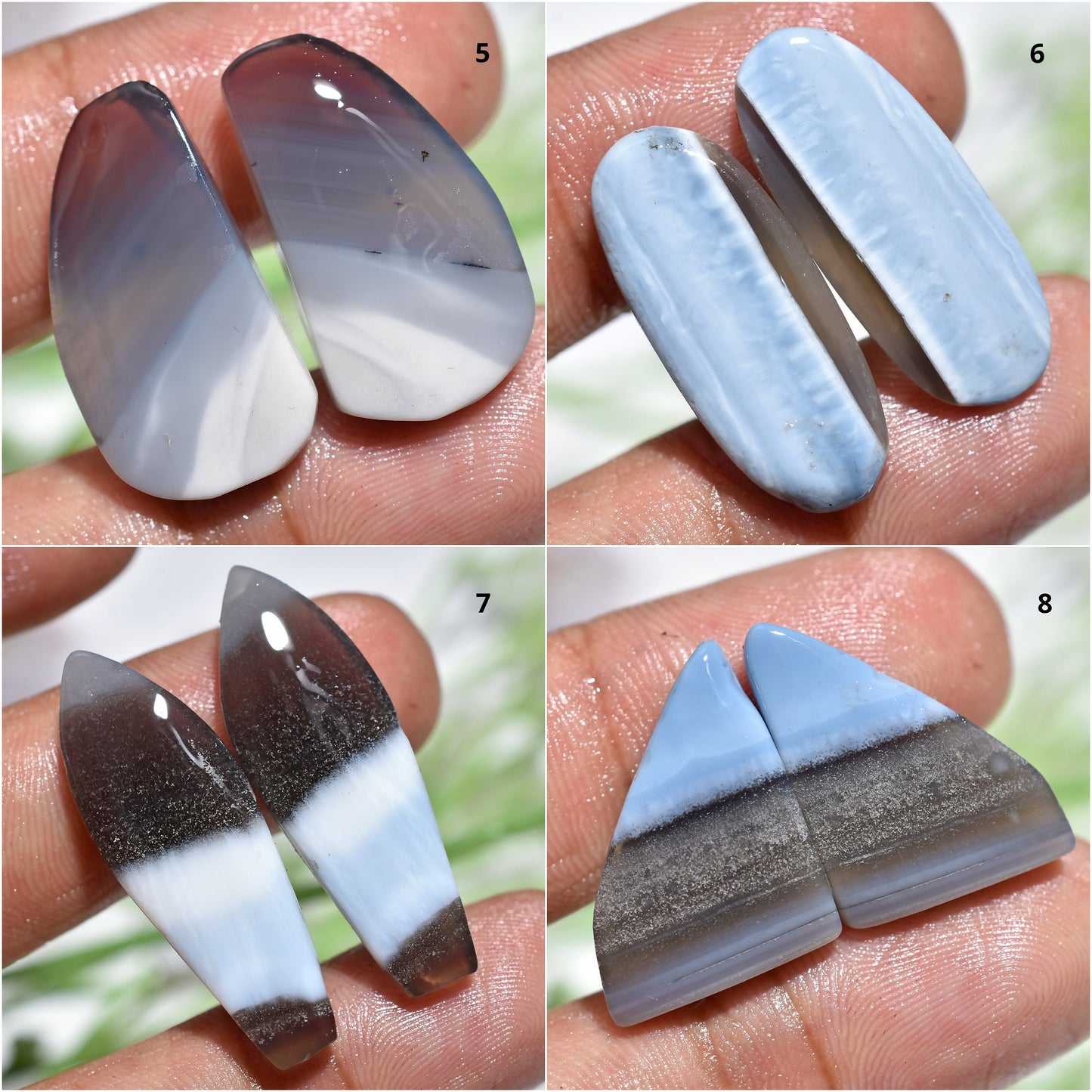 Stunning Blue Opal Cabochons Pair – Fancy Owyhee Opal Pair for Handmade Jewelry