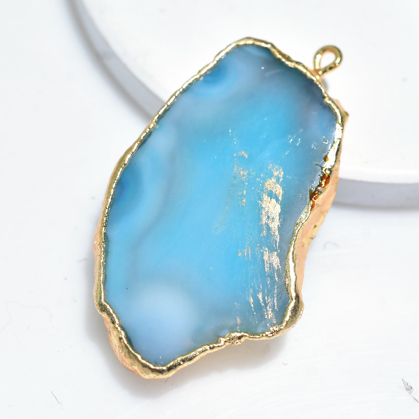 Solar Quartz Pendant – Fancy Brown Blue Druzy Gemstone Slice for DIY Jewelry