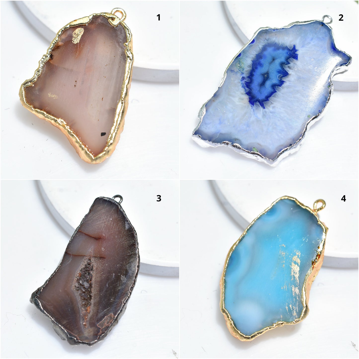 Solar Quartz Pendant – Fancy Brown Blue Druzy Gemstone Slice for DIY Jewelry