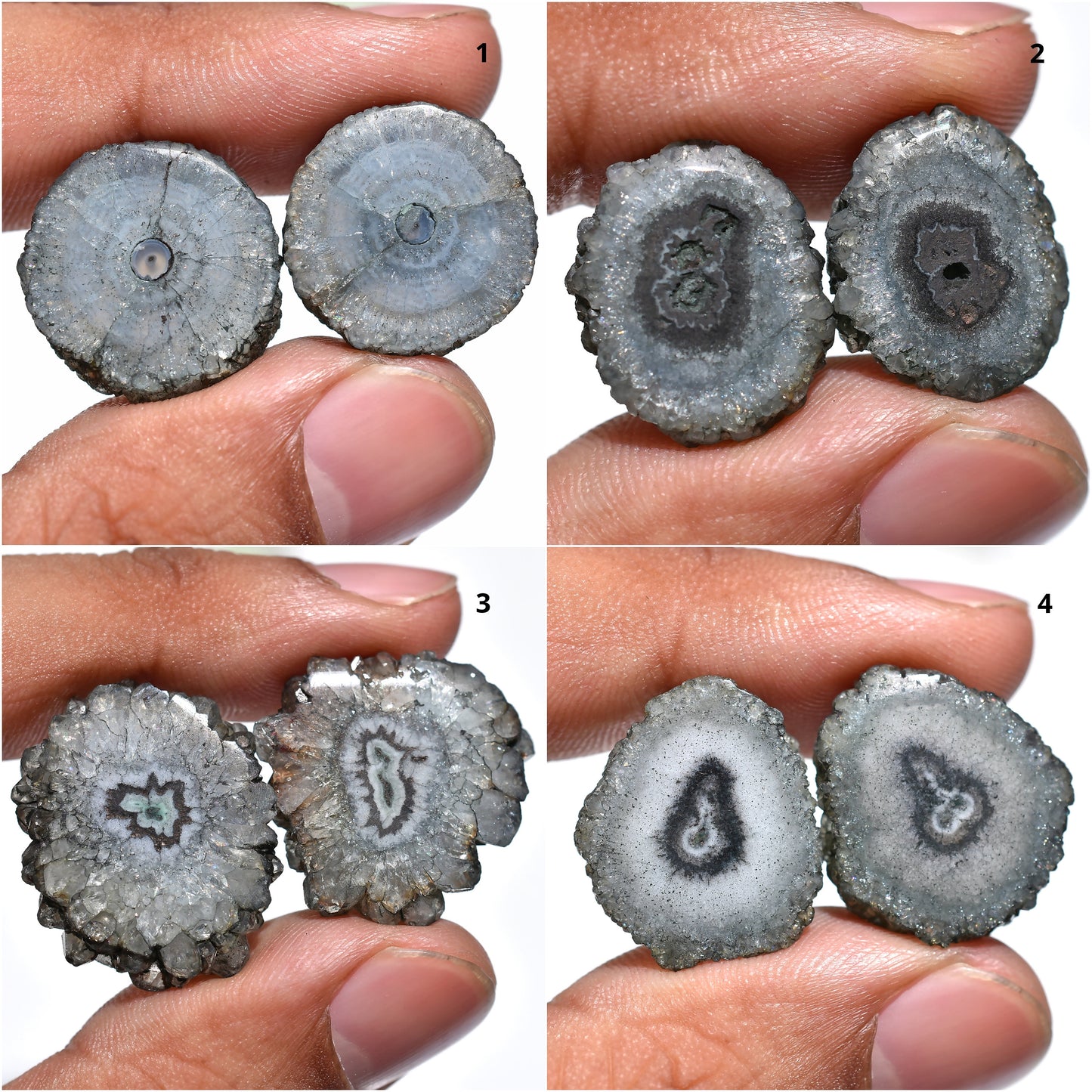 Grey Druzy Solar Quartz – Natural Stalactite Gemstone Slices for Earrings