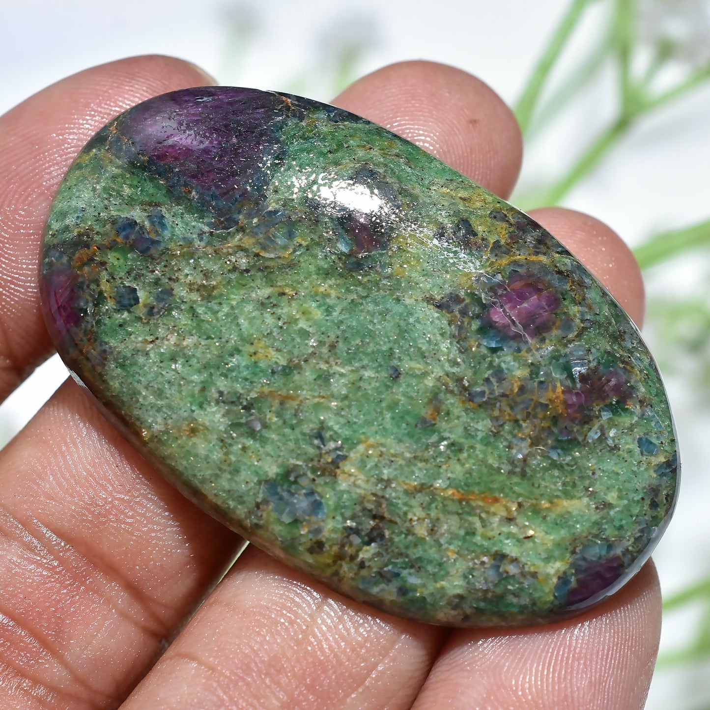 Natural Ruby Fuchsite Cabochon - Wholesale Polished Smooth Flat Back Loose Gemstone For Pendant Jewellery