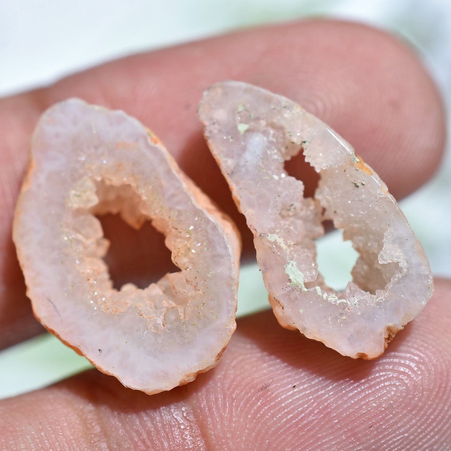 Fancy Agate Druzy Loose Pair - Light Orange Window Geode Gemstones, Earring Pair for Jewelry