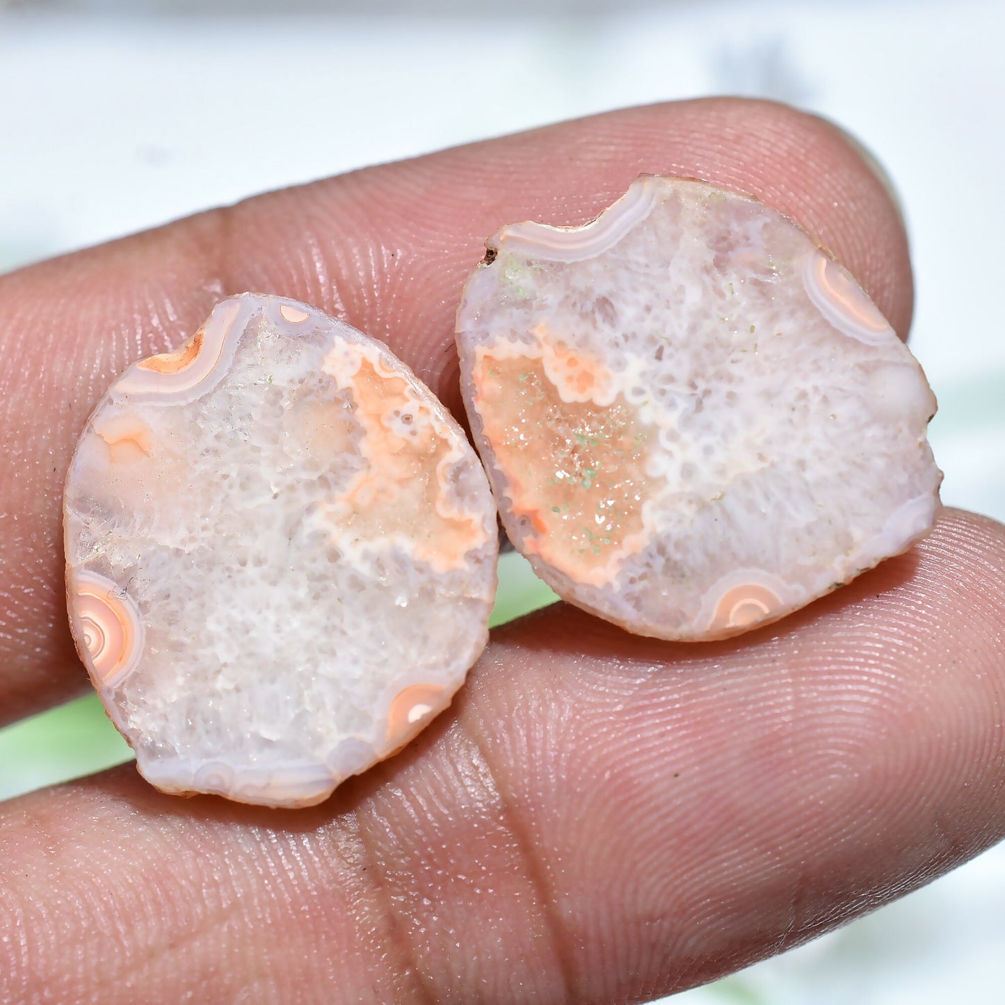 Fancy Agate Druzy Loose Pair - Light Orange Window Geode Gemstones, Earring Pair for Jewelry