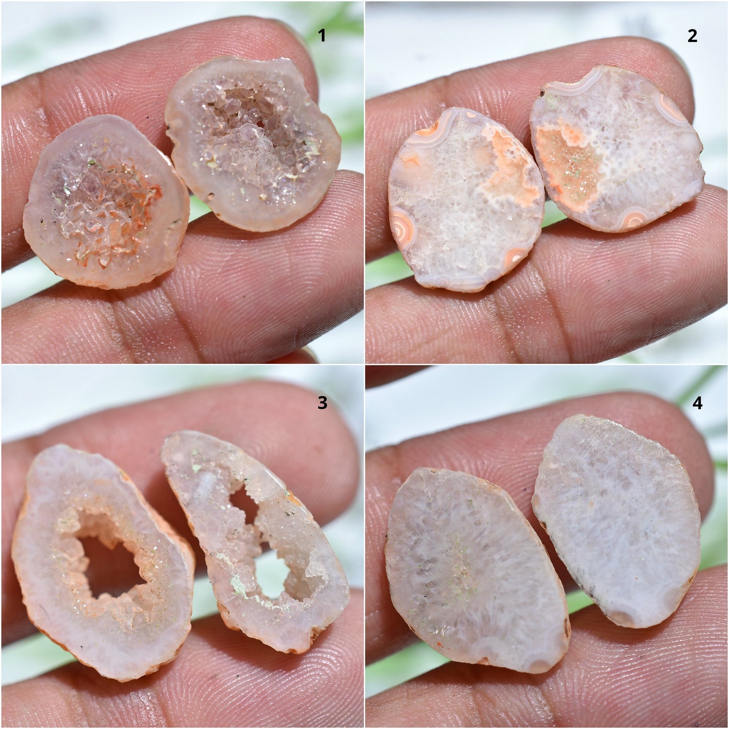 Fancy Agate Druzy Loose Pair - Light Orange Window Geode Gemstones, Earring Pair for Jewelry