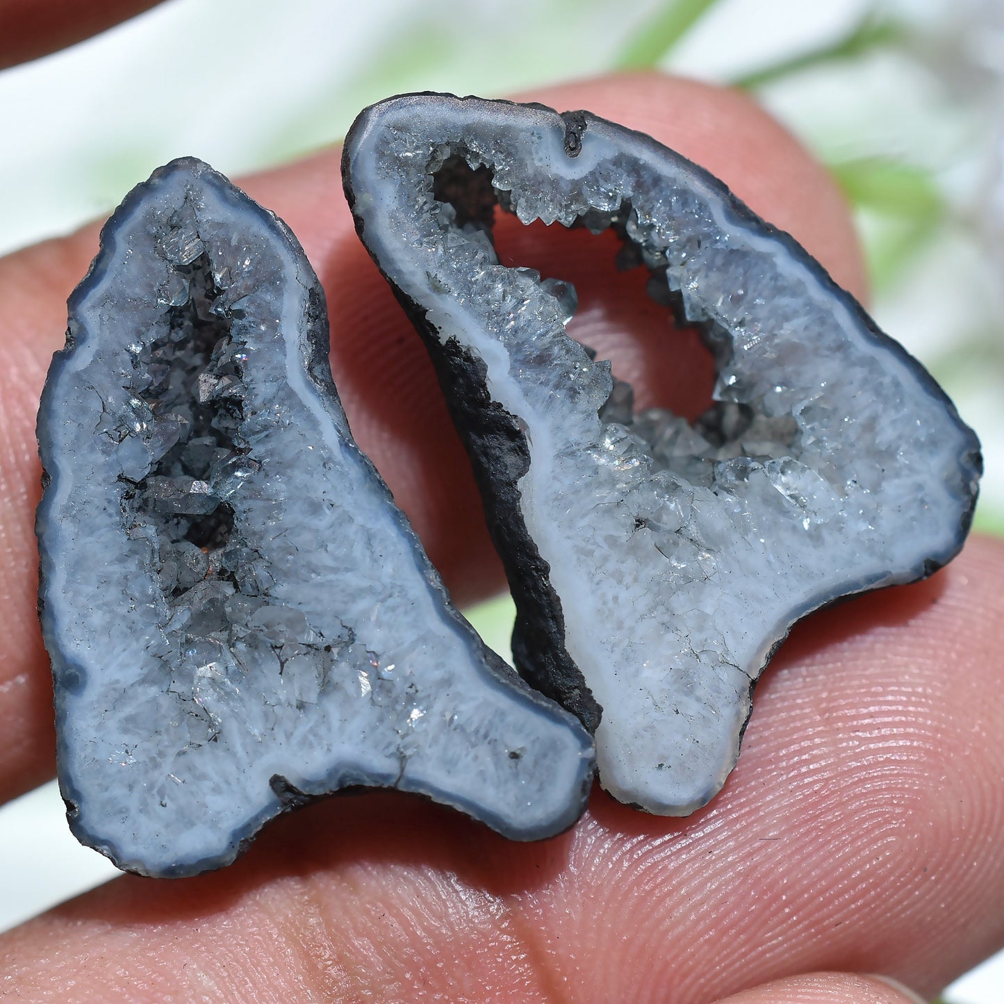 Fancy Geode Pair - Black Agate Druzy Slice Earring Pair, Agate Window Geode