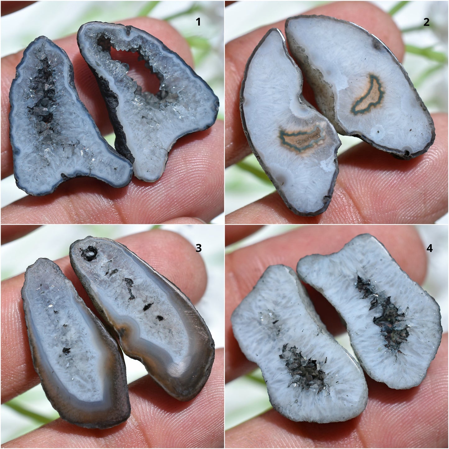 Fancy Geode Pair - Black Agate Druzy Slice Earring Pair, Agate Window Geode