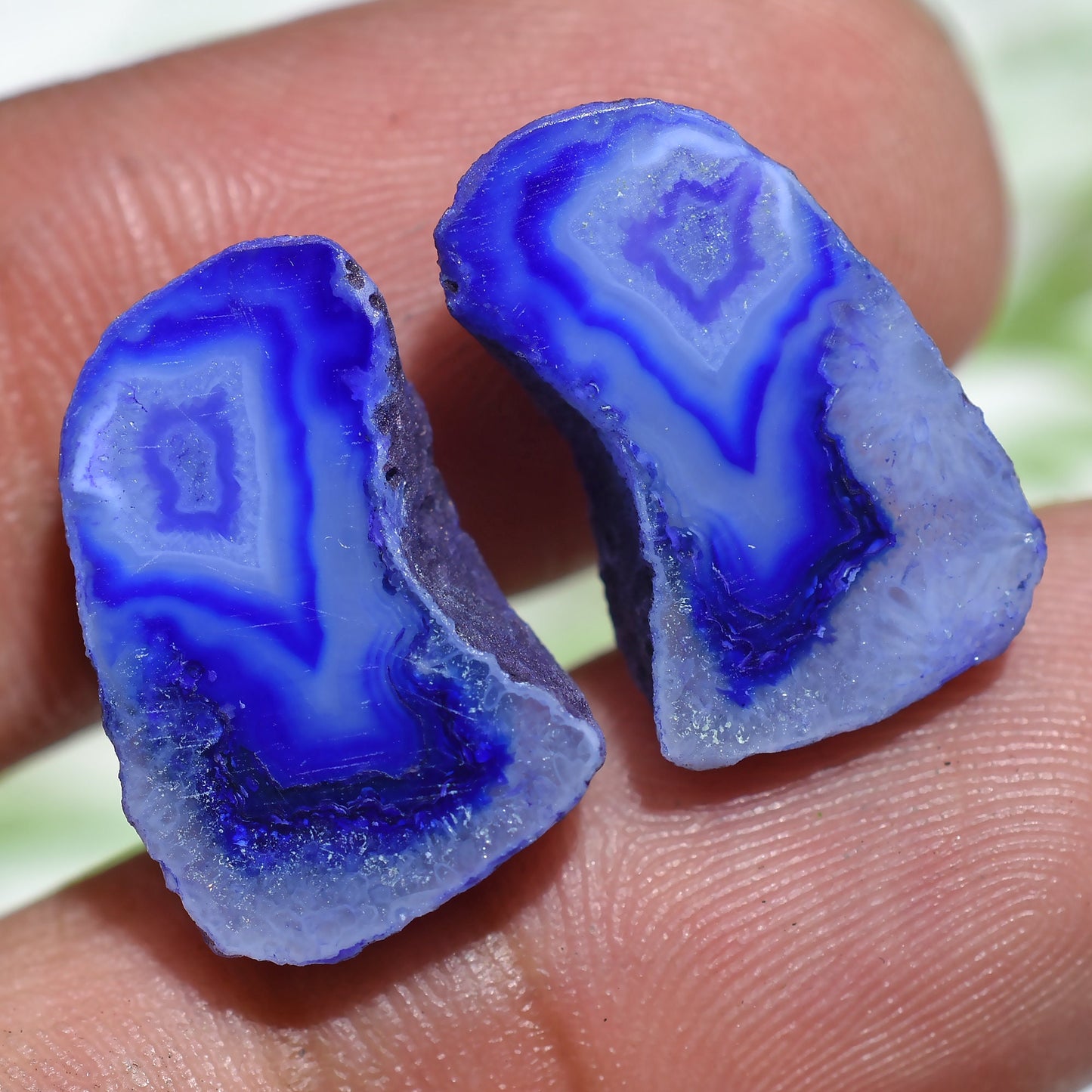 Agate Window Druzy Slice Pair - Blue & Purple Geode Druzy Gemstone Earrings Pair for Jewelry Making