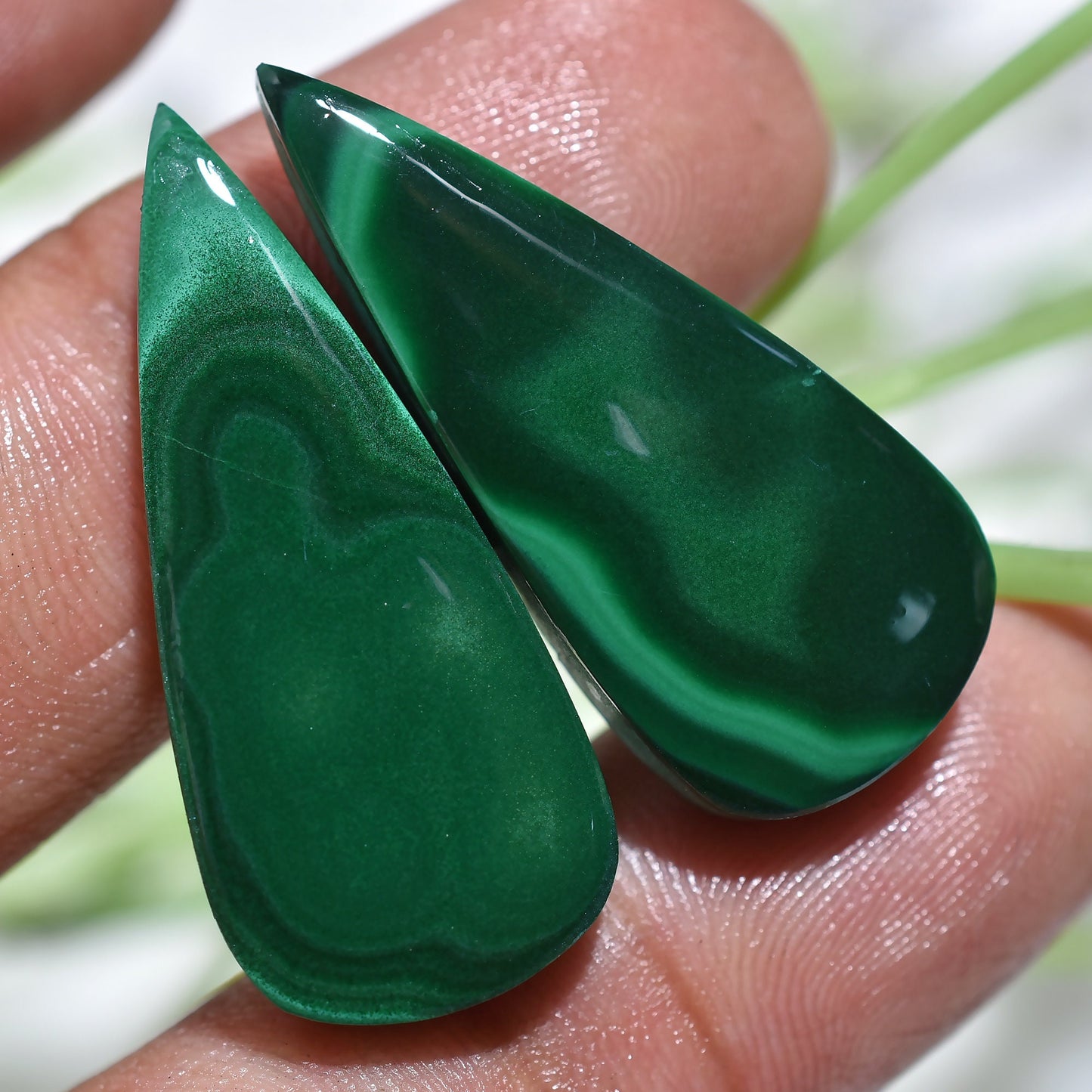 High-Quality Malachite Matching Gemstoce Pair, Pear-Shaped Designer Earring Cabs Pair