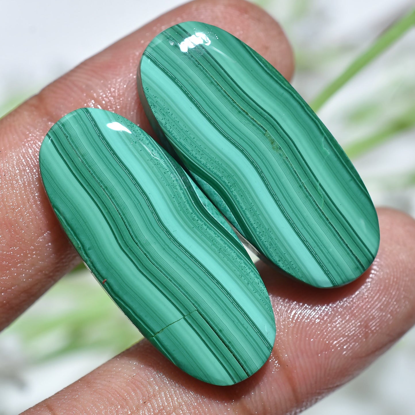 Fancy & Oval Malachite Pair - Green Healing Crystals for Earrings & Jewelry