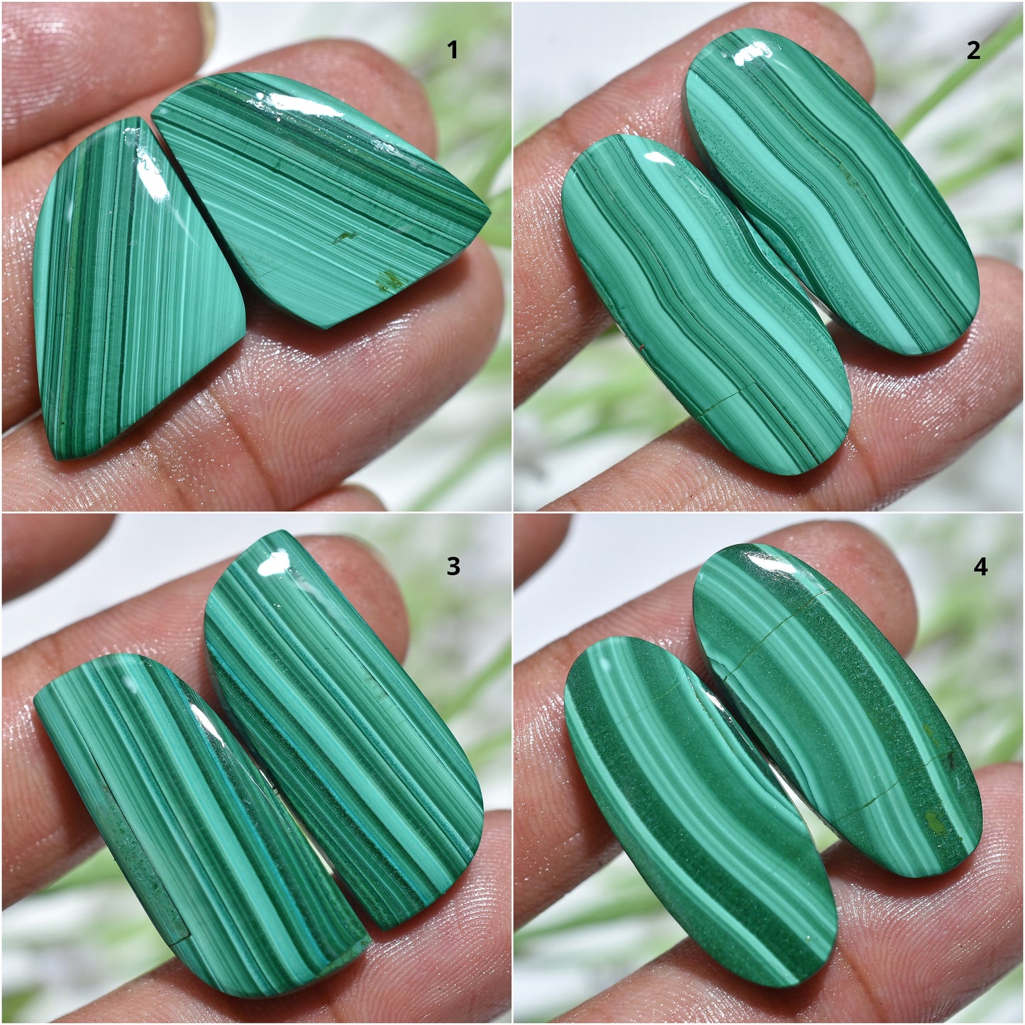 Fancy & Oval Malachite Pair - Green Healing Crystals for Earrings & Jewelry