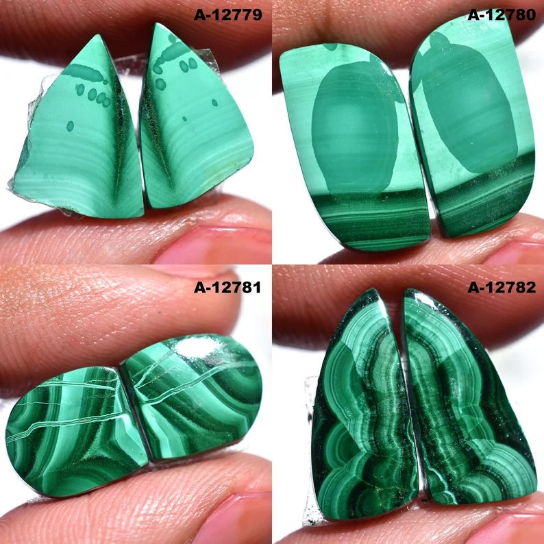 Green Malachite Matched Pair for Earrings – Fancy Shape Loose Cabochon