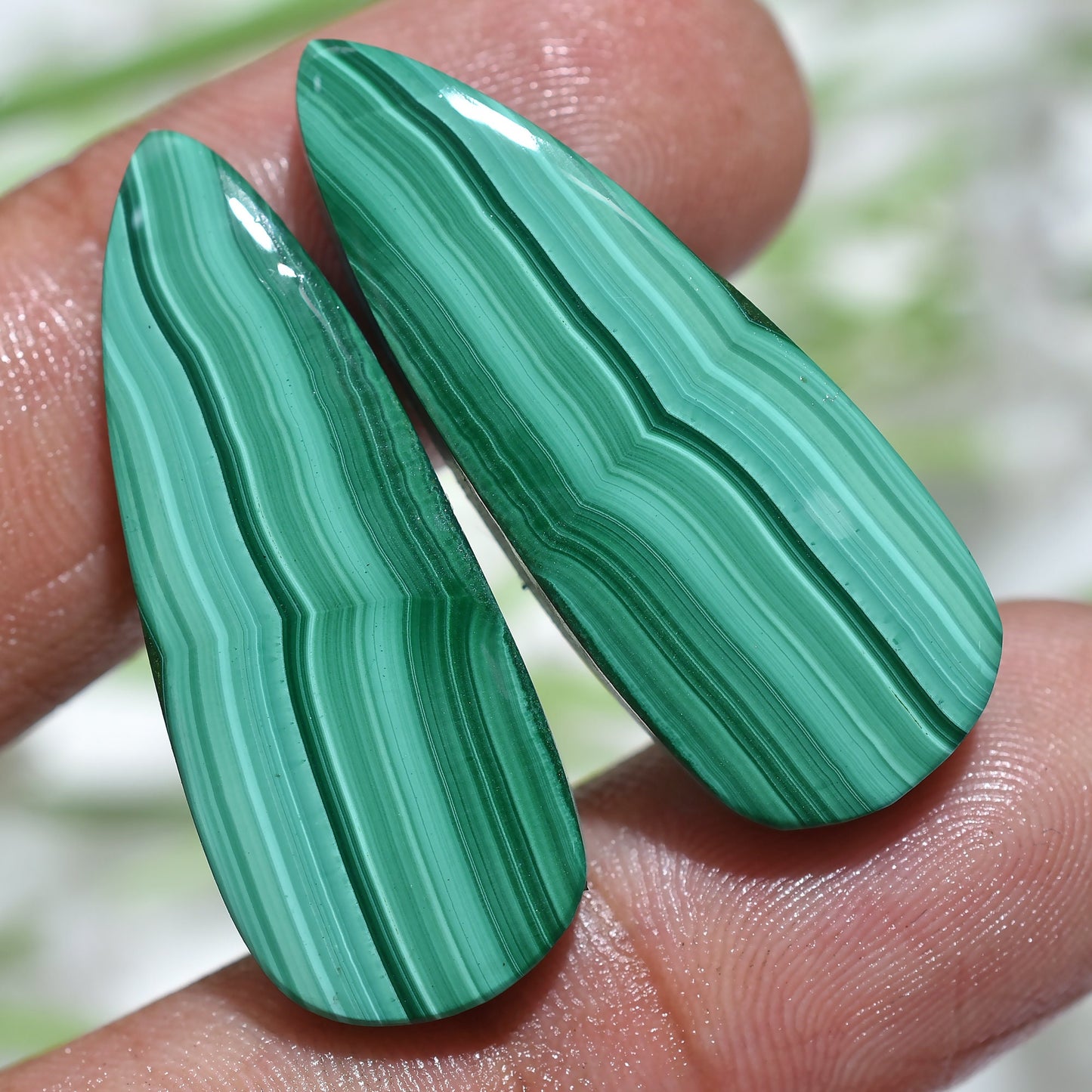 Green Malachite Gemstone Cabochon Pair - Polished Flat Back Stone for Dangle Earrings