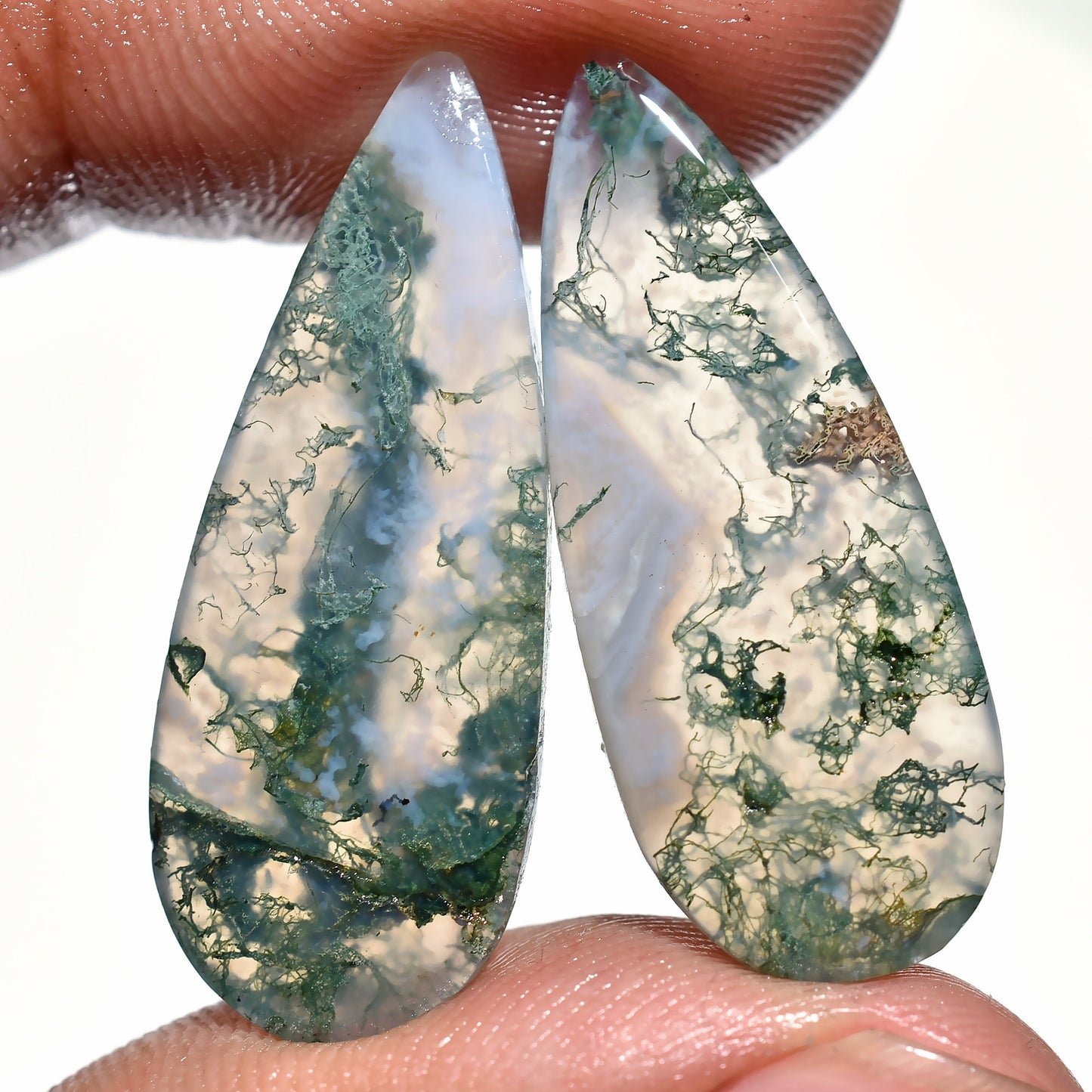 Designer Green Moss Agate Cabochon Pair