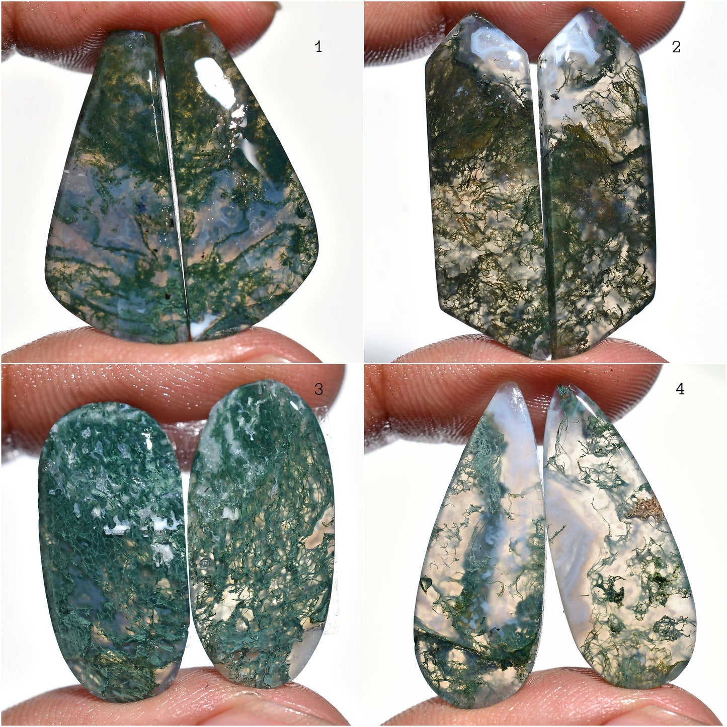 Designer Green Moss Agate Cabochon Pair