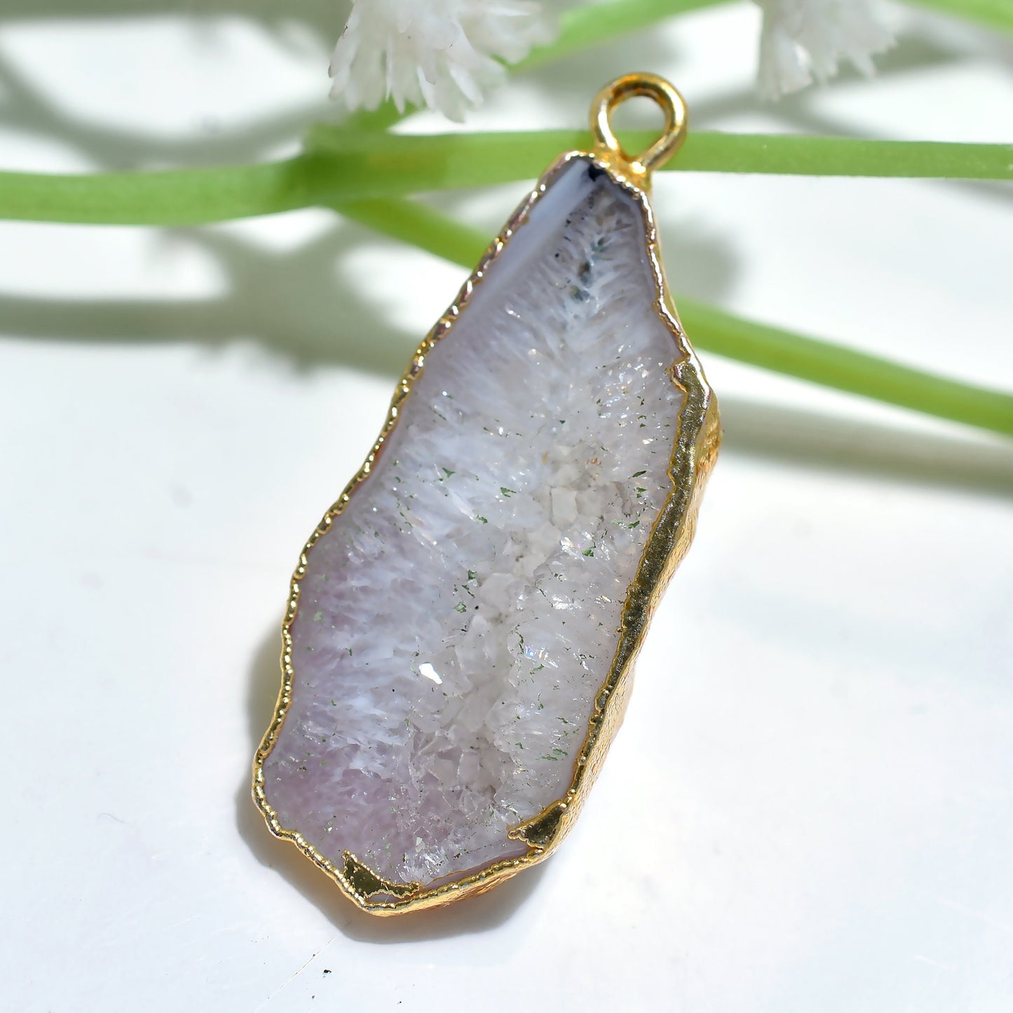 Geode Solar Agate Druzy Pendant - Fancy Bali Window Druzy Gold Electroplated Gemstone for DIY Jewelry
