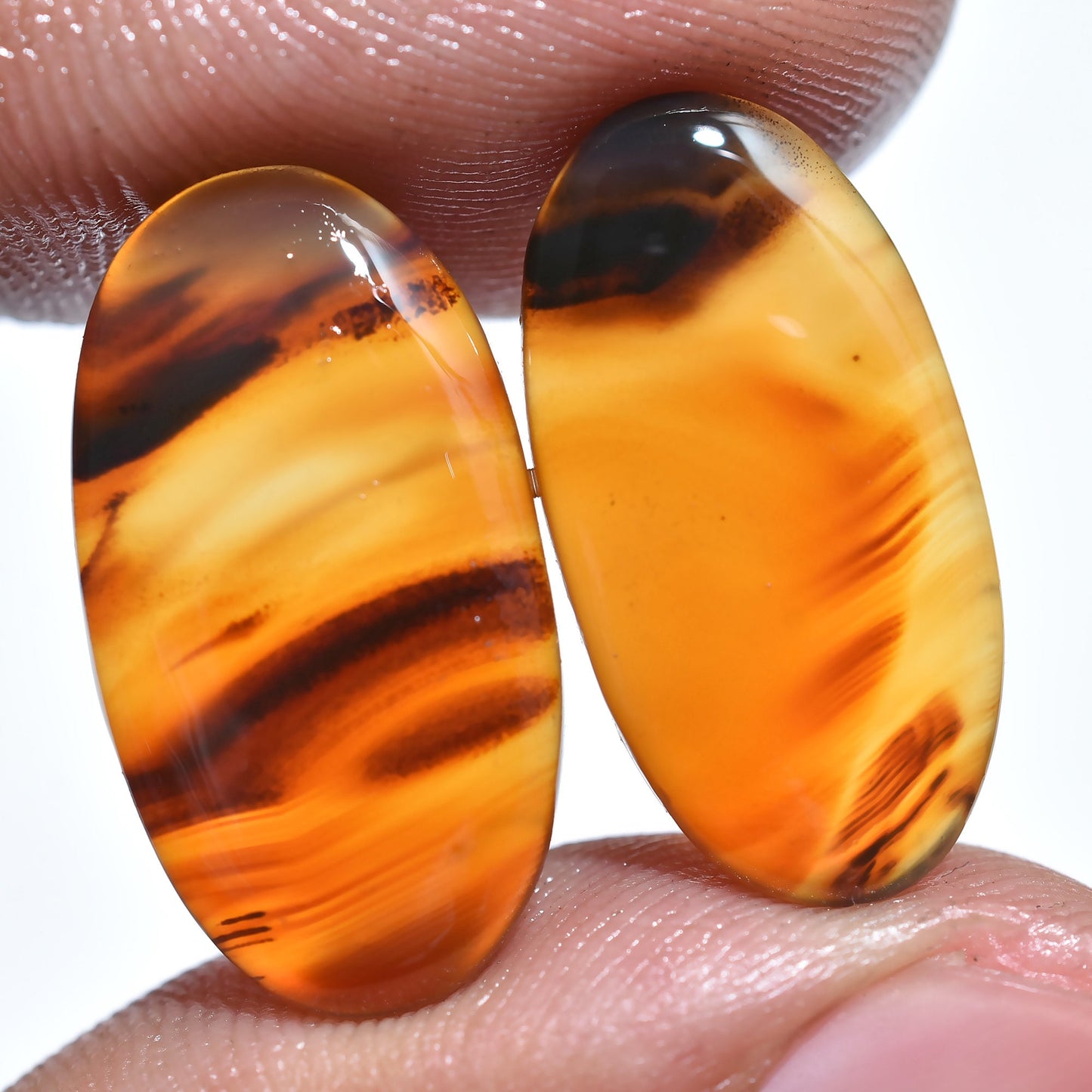Graceful Montana Agate Pair – Oval Shaped Smooth Flat Back Gemstone for Earrings