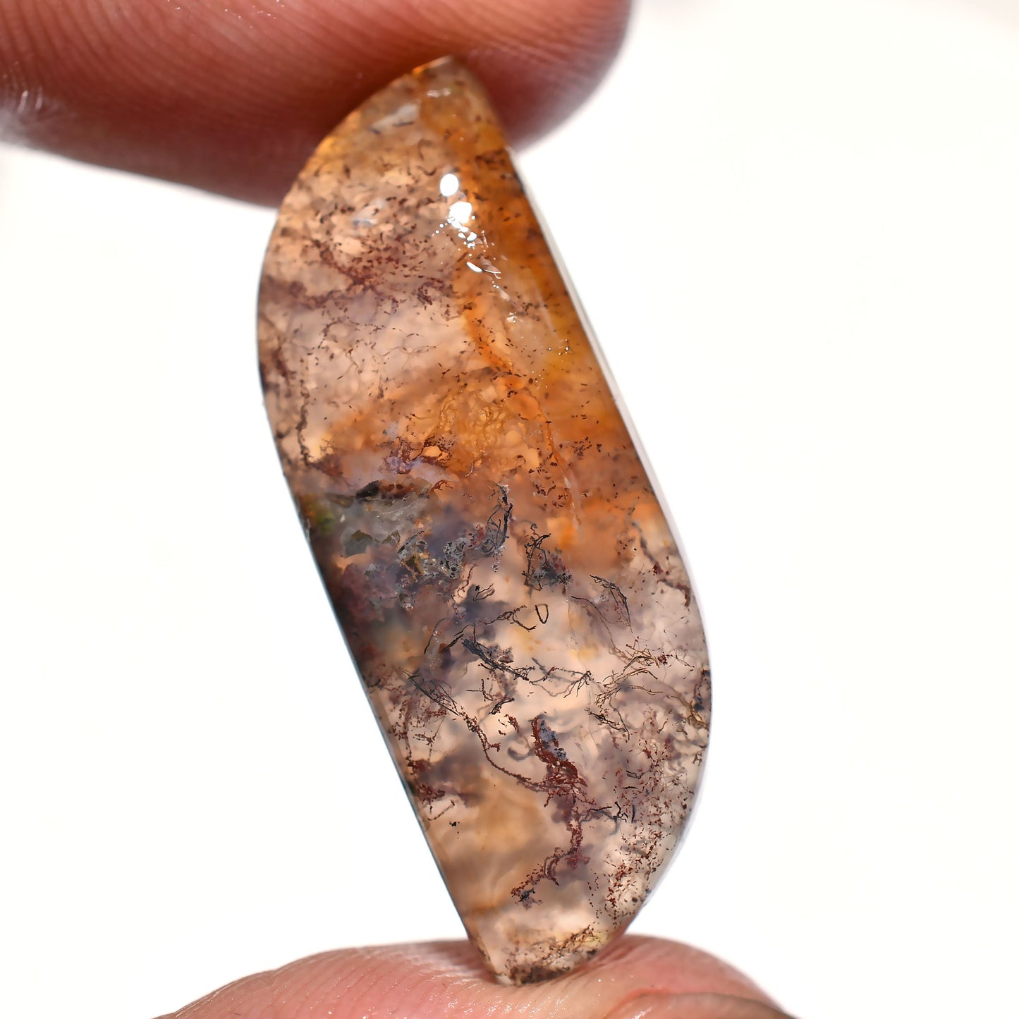 Scenic Moss Agate Cabochon - Fancy Oval Polished Gemstone, Smooth Flat Back Cabochon