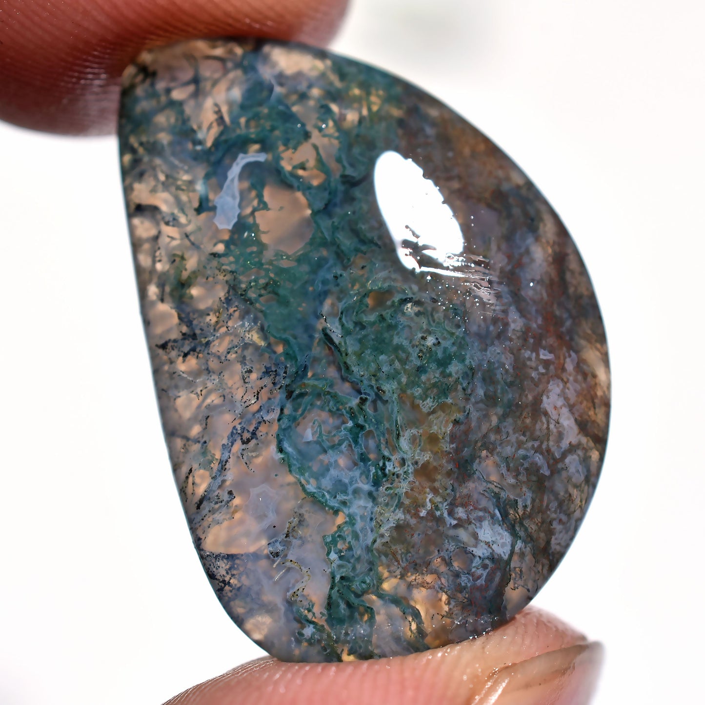 Scenic Moss Agate Cabochon - Fancy Oval Polished Gemstone, Smooth Flat Back Cabochon