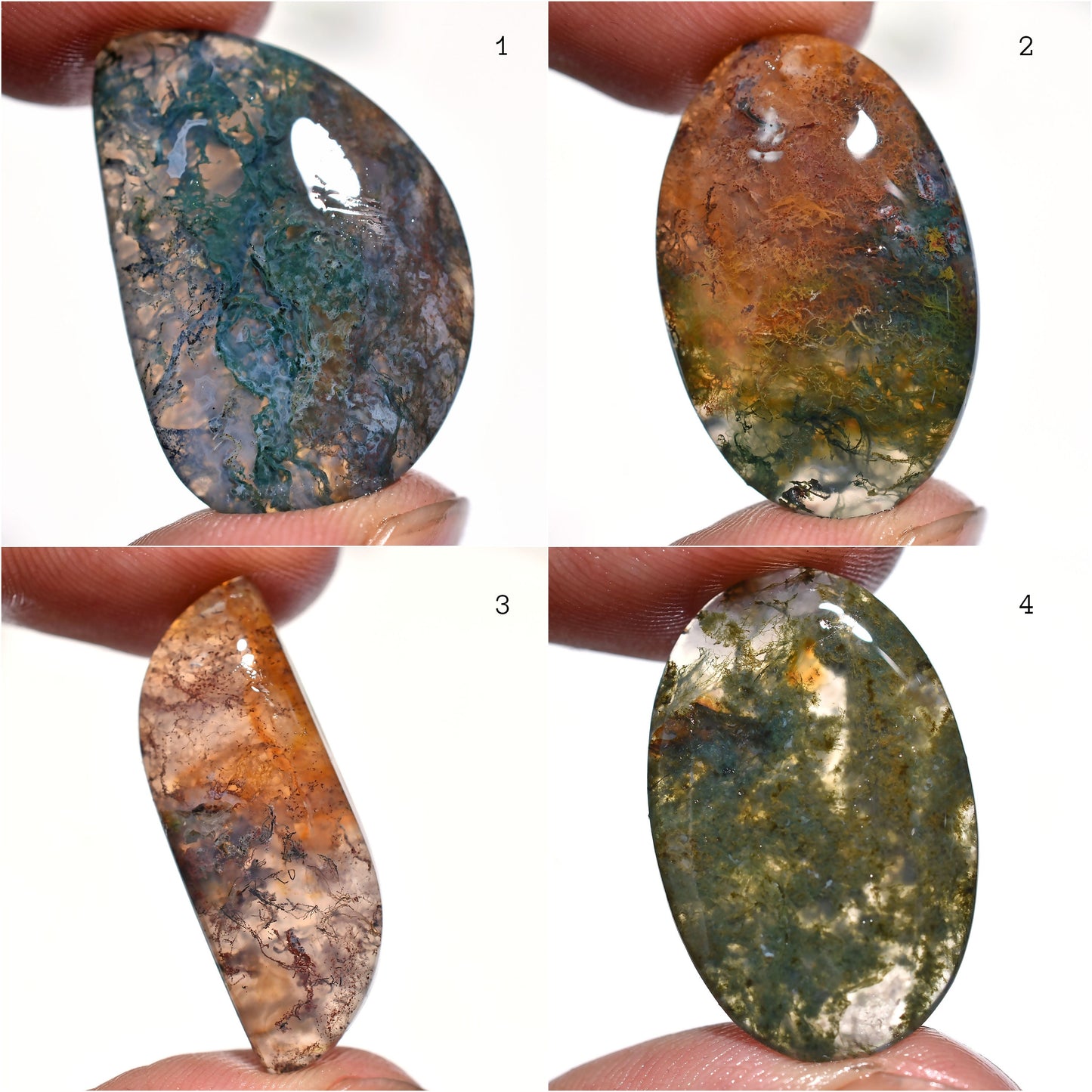 Scenic Moss Agate Cabochon - Fancy Oval Polished Gemstone, Smooth Flat Back Cabochon