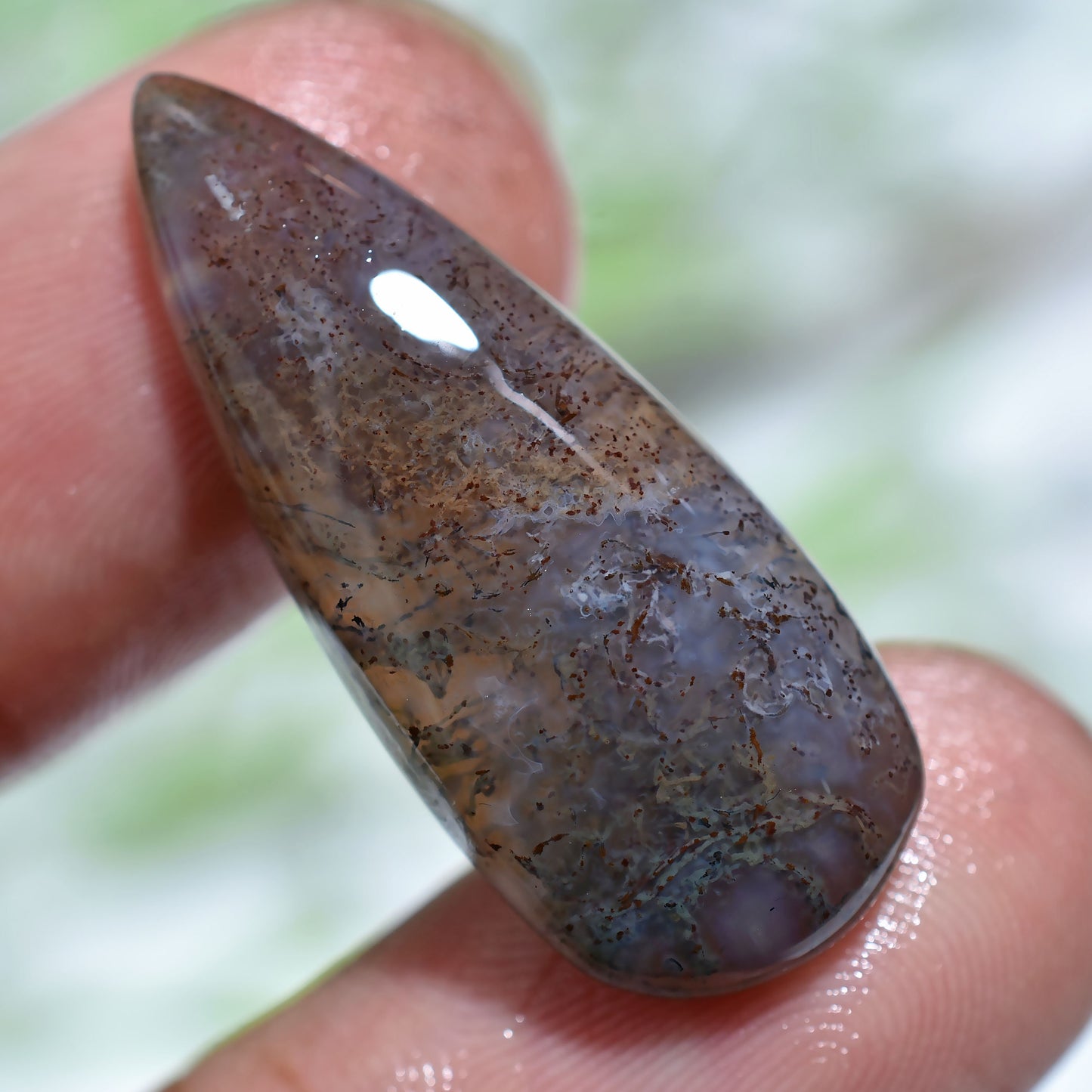 100% Natural Moss Agate Loose Cabochon – Pear Shaped, Polished, Ideal For Jewelry