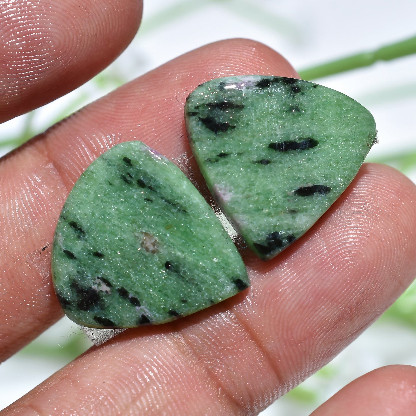 Ruby Zoisite Smooth Trillion Cabochons – Matched Pair for Elegant Jewelry Creations