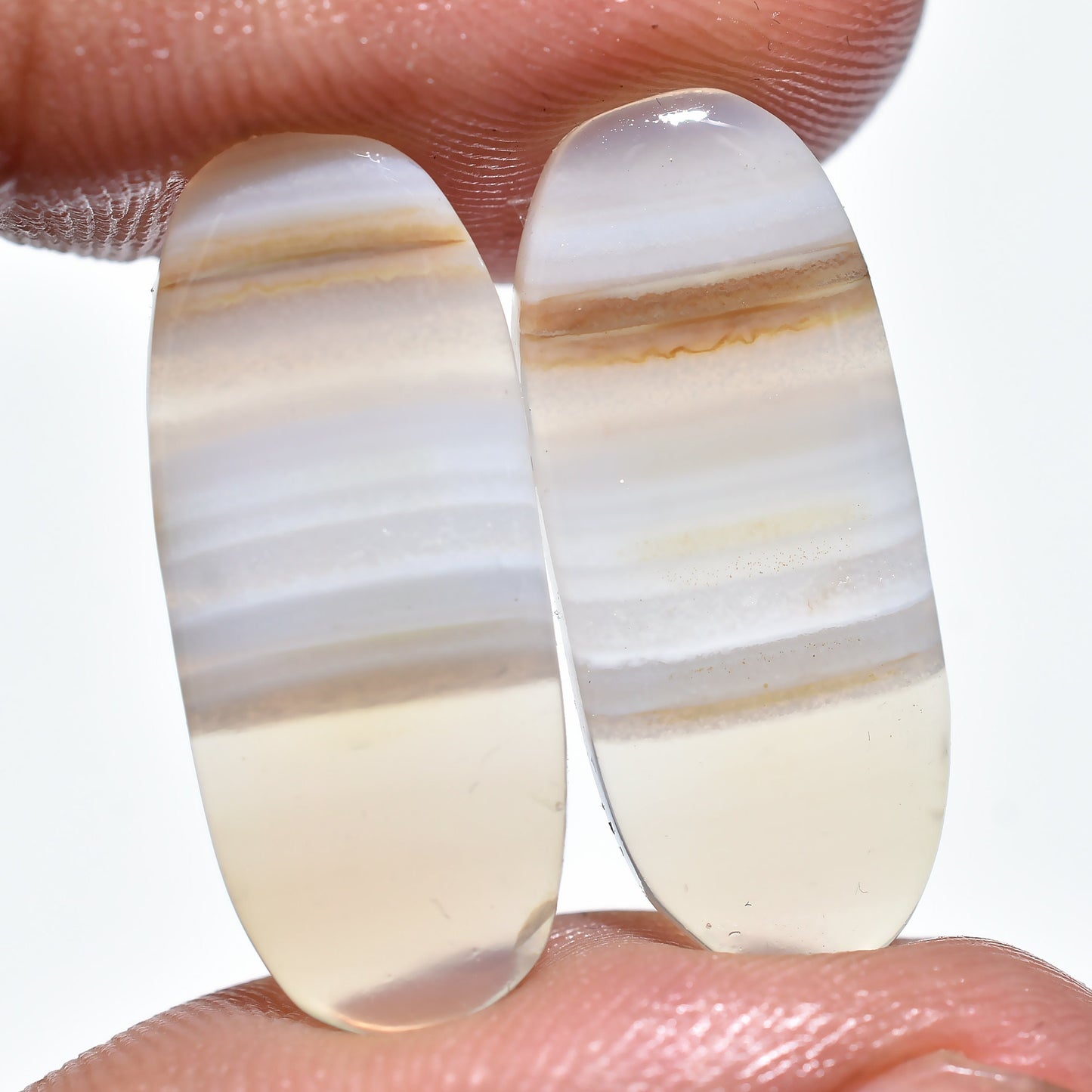 Grey Oval Agate Pair – Natural Flat Back Cabochons for Handmade Jewelry & Custom Designs