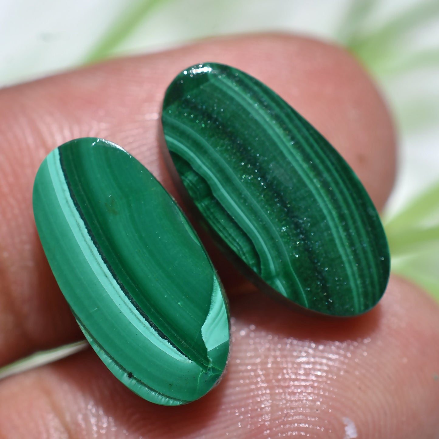 Oval Malachite Pair – Green Crystal Matching Stones for Handmade Earrings