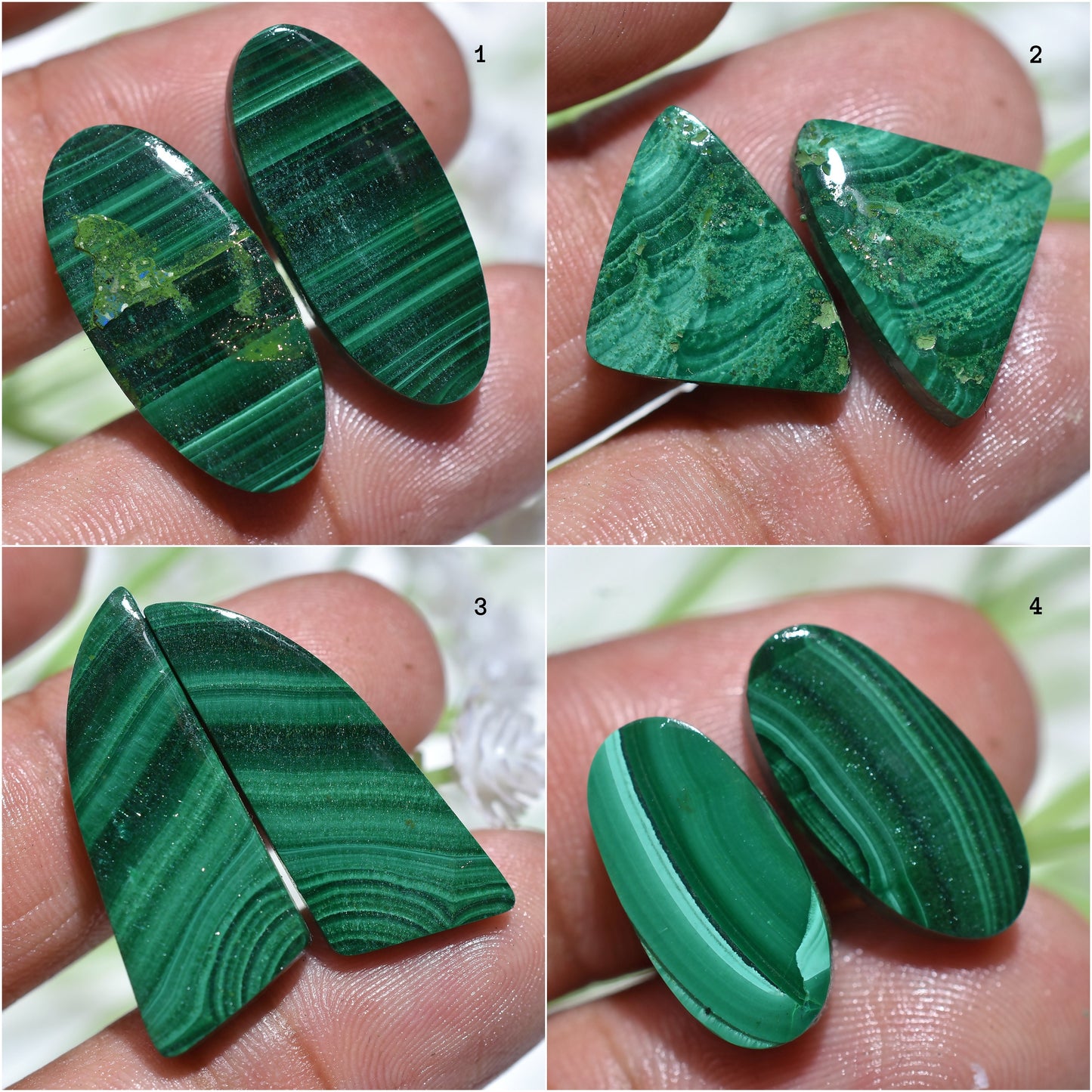 Oval Malachite Pair – Green Crystal Matching Stones for Handmade Earrings