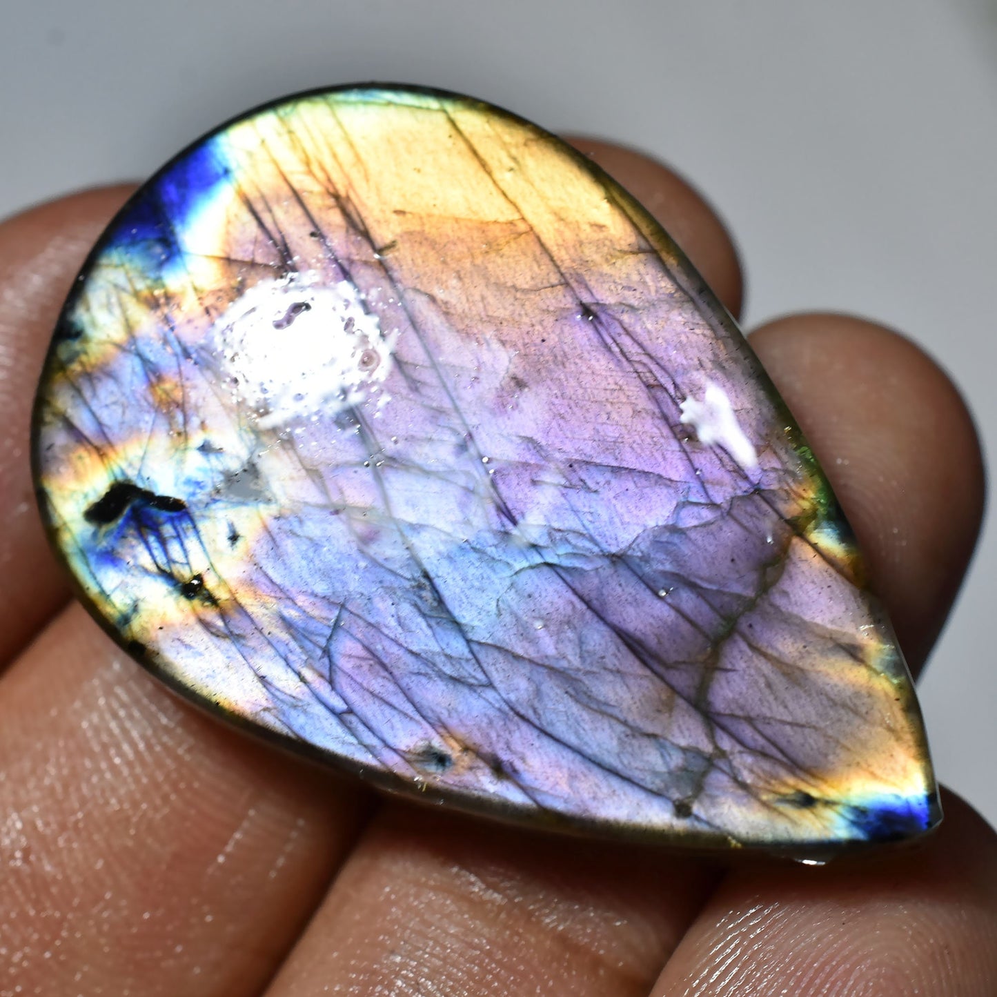 AAA Quality Purple Labradorite Cabochon – Unique Pear Gemstone, Spectrolite Healing Crystal