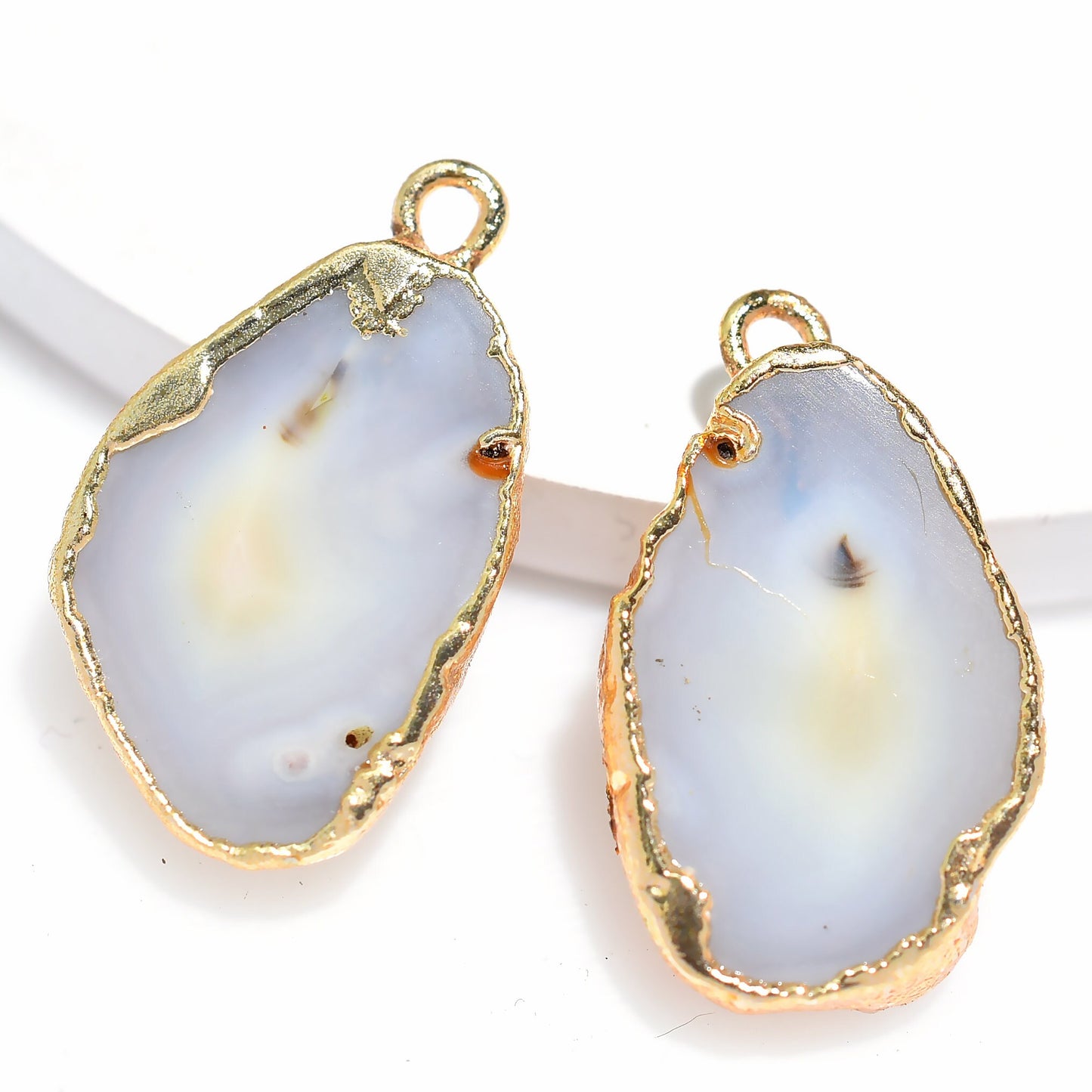 Agate Druzy Slice Charms Earring Pair – Brown-Blue Gold Electroplated Stones