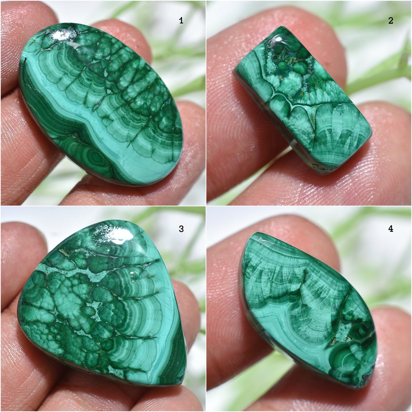 Natural Malachite Cabochons, Pear-Shaped Loose Gemstone for Jewelry Making