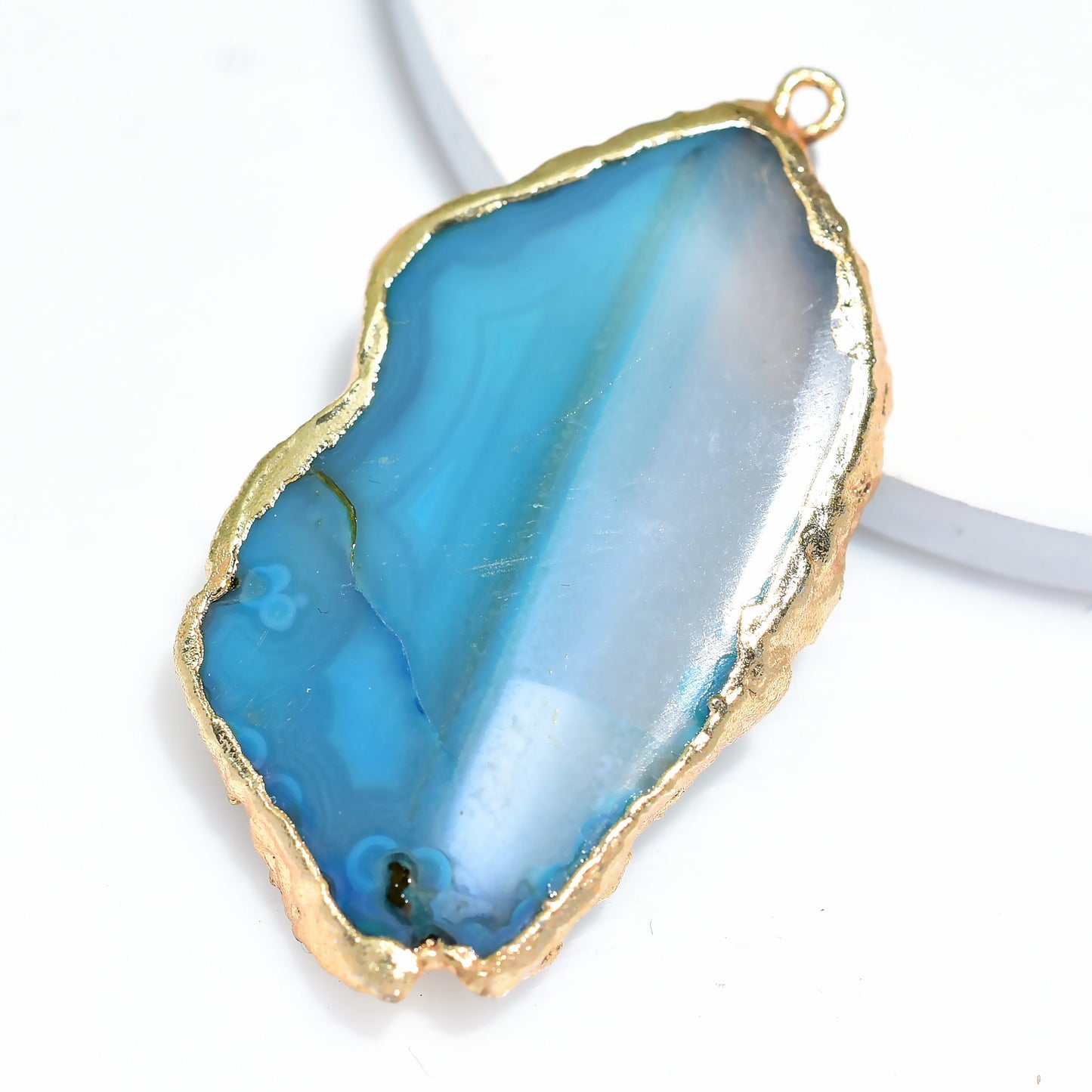 Beautiful Blue Solar Quartz Slice Necklace – White Quartz Pendant with Gold Electroplating | Crystal Gemstone Charm Necklace