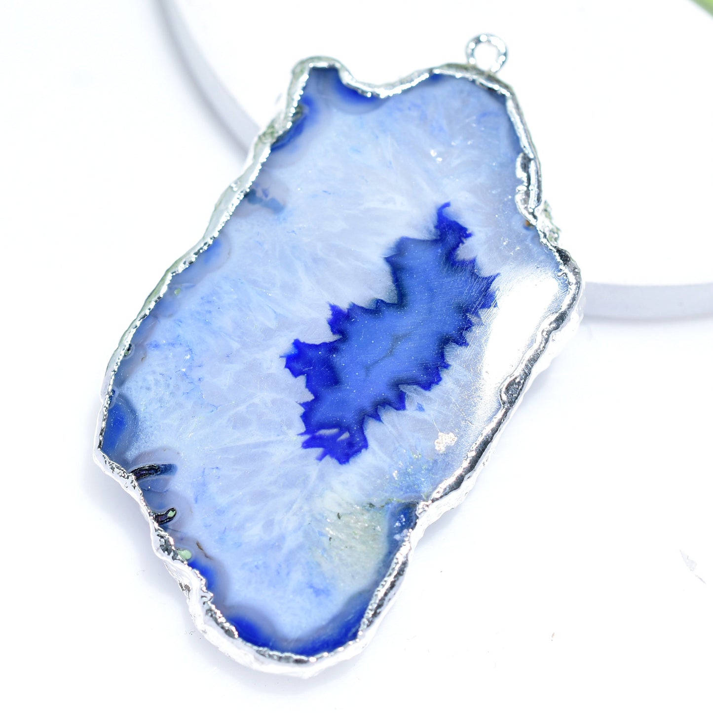 Beautiful Blue Solar Quartz Slice Necklace – White Quartz Pendant with Gold Electroplating | Crystal Gemstone Charm Necklace