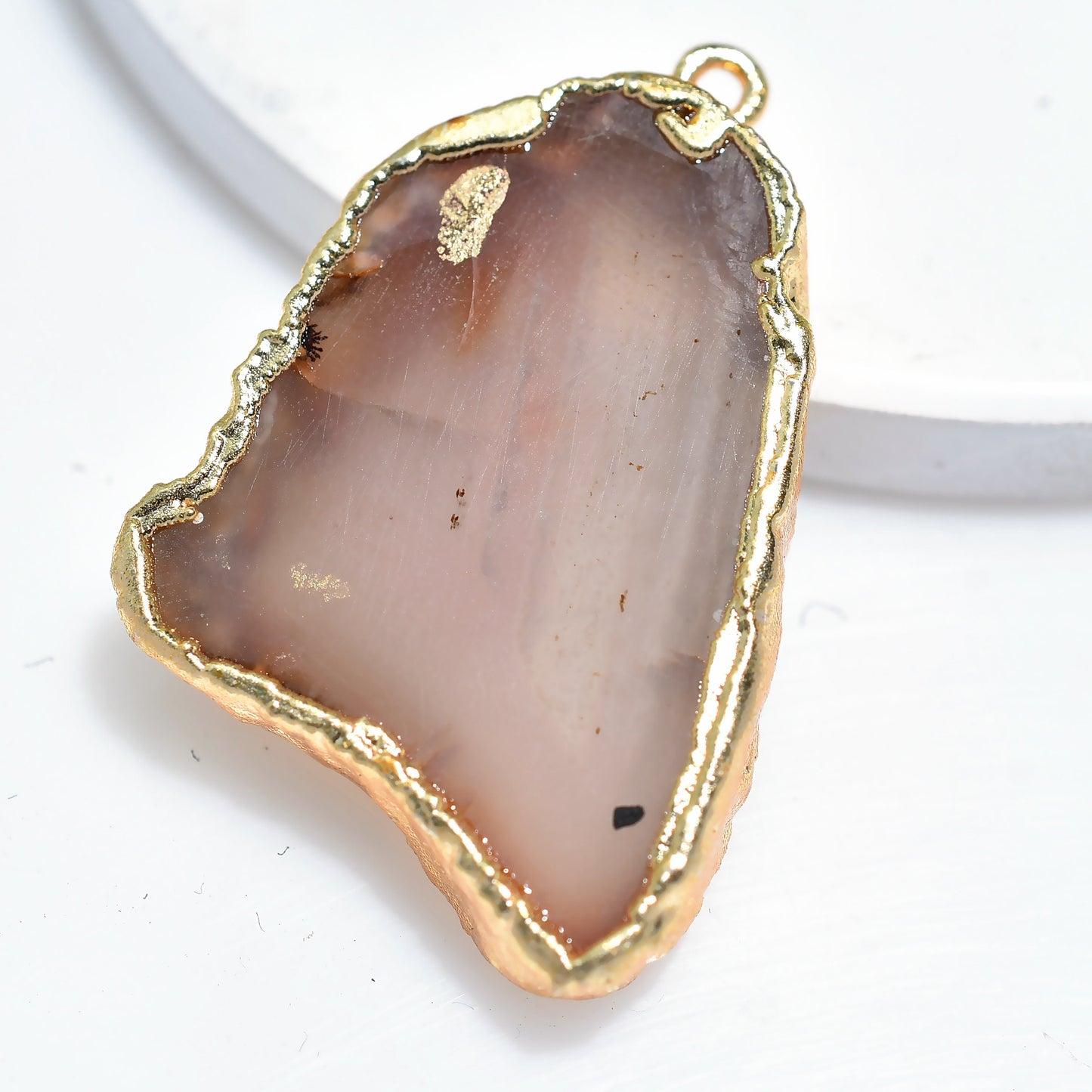 Solar Quartz Pendant – Fancy Brown Blue Druzy Gemstone Slice for DIY Jewelry