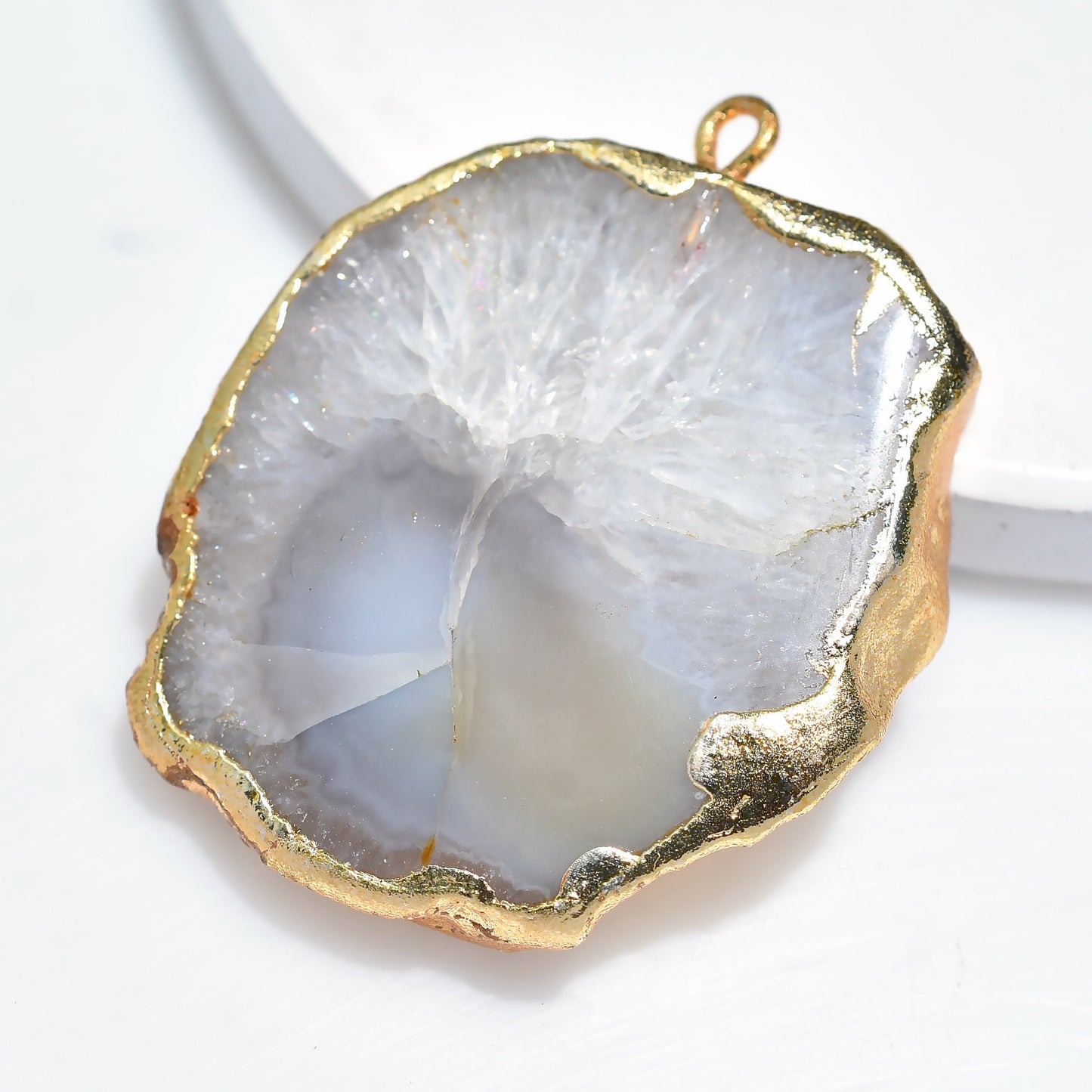 Natural Druzy Solar Quartz Pendant – Fancy Window Geode Bali Pendant for Women