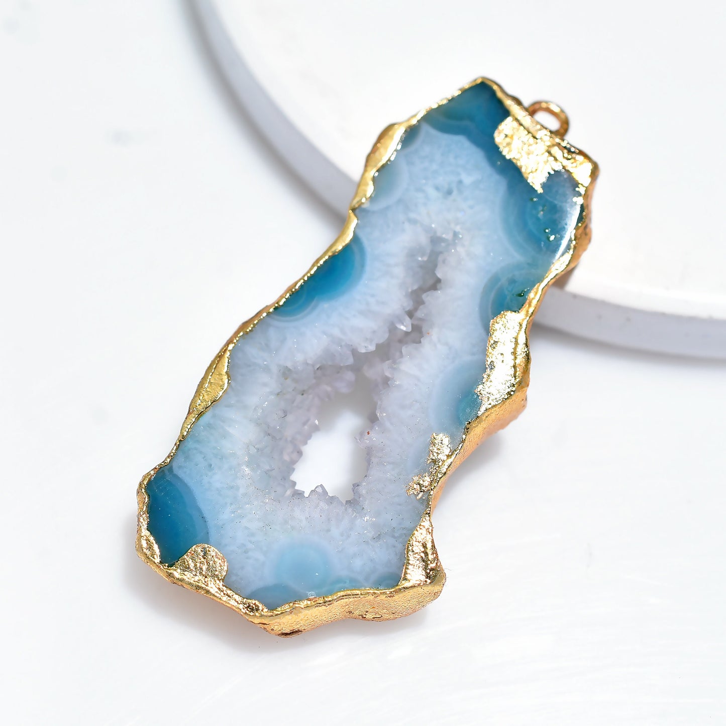 Natural Druzy Solar Quartz Pendant – Fancy Window Geode Bali Pendant for Women
