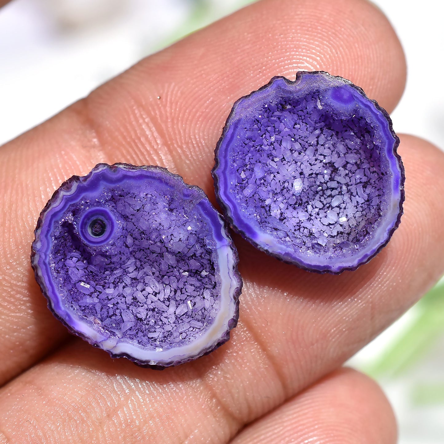 Purple Agate Druzy Pair - Shimmering Round Druzy Cabochons, Perfect for Earring Creation
