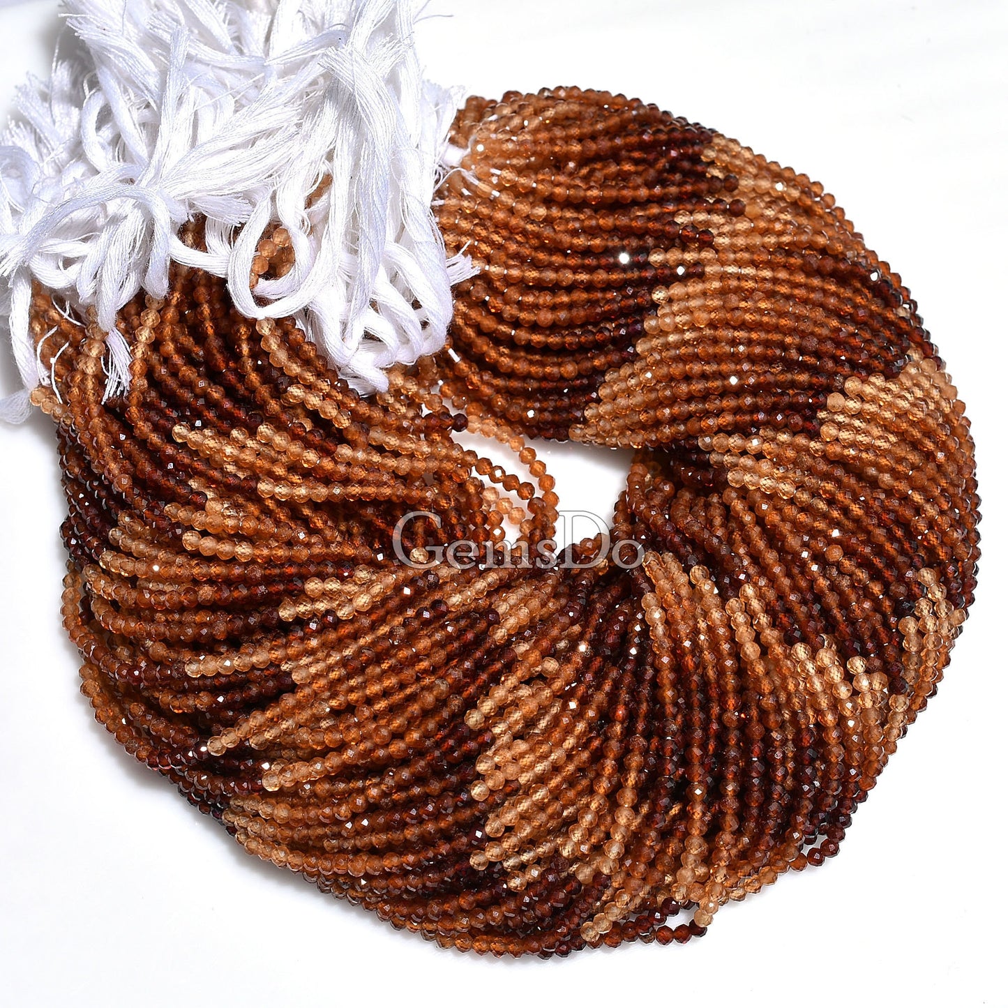 100% NaturalHessonite Garnet Double-Shaded Beads Micro Cut Gemstone Strand