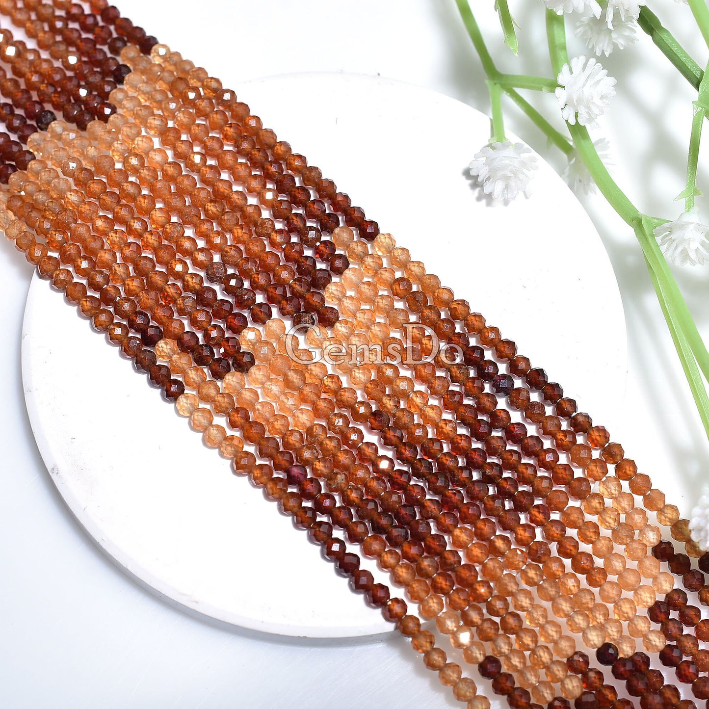 100% NaturalHessonite Garnet Double-Shaded Beads Micro Cut Gemstone Strand