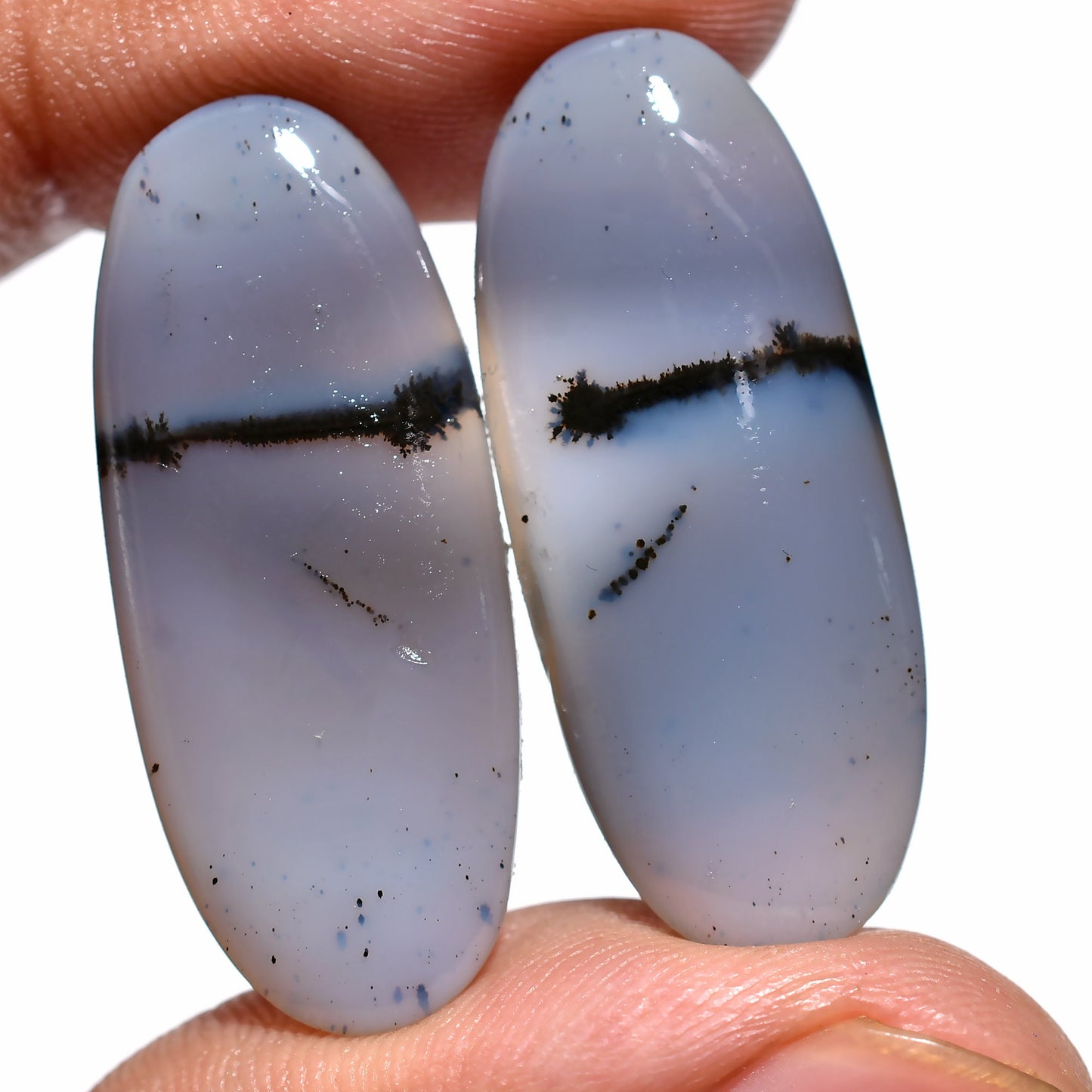 Montana Agate Pair Cabochon – 100% Natural Symmetrical Gemstones for Earrings