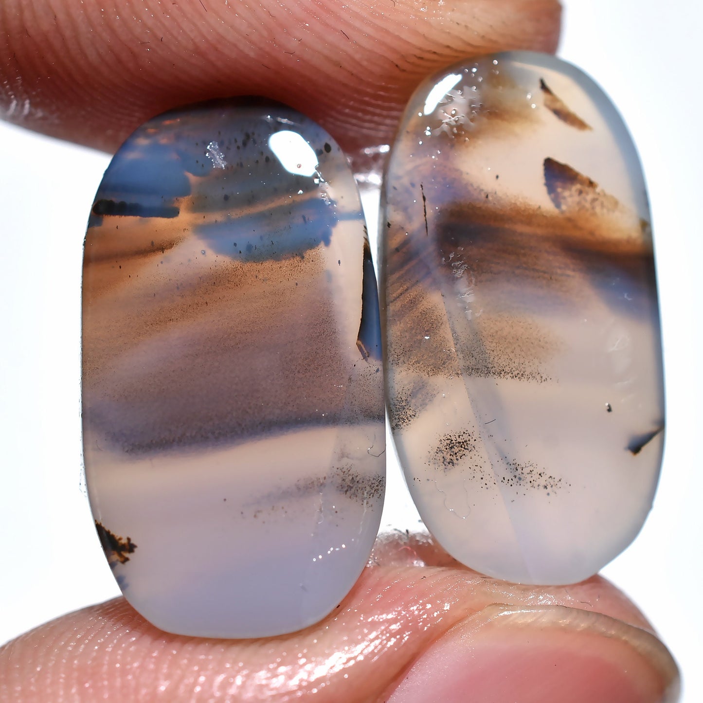 Montana Agate Pair Cabochon – 100% Natural Symmetrical Gemstones for Earrings