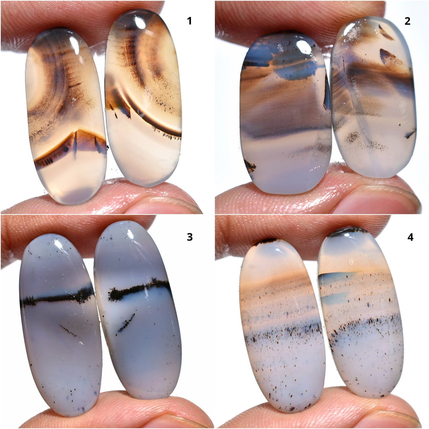 Montana Agate Pair Cabochon – 100% Natural Symmetrical Gemstones for Earrings