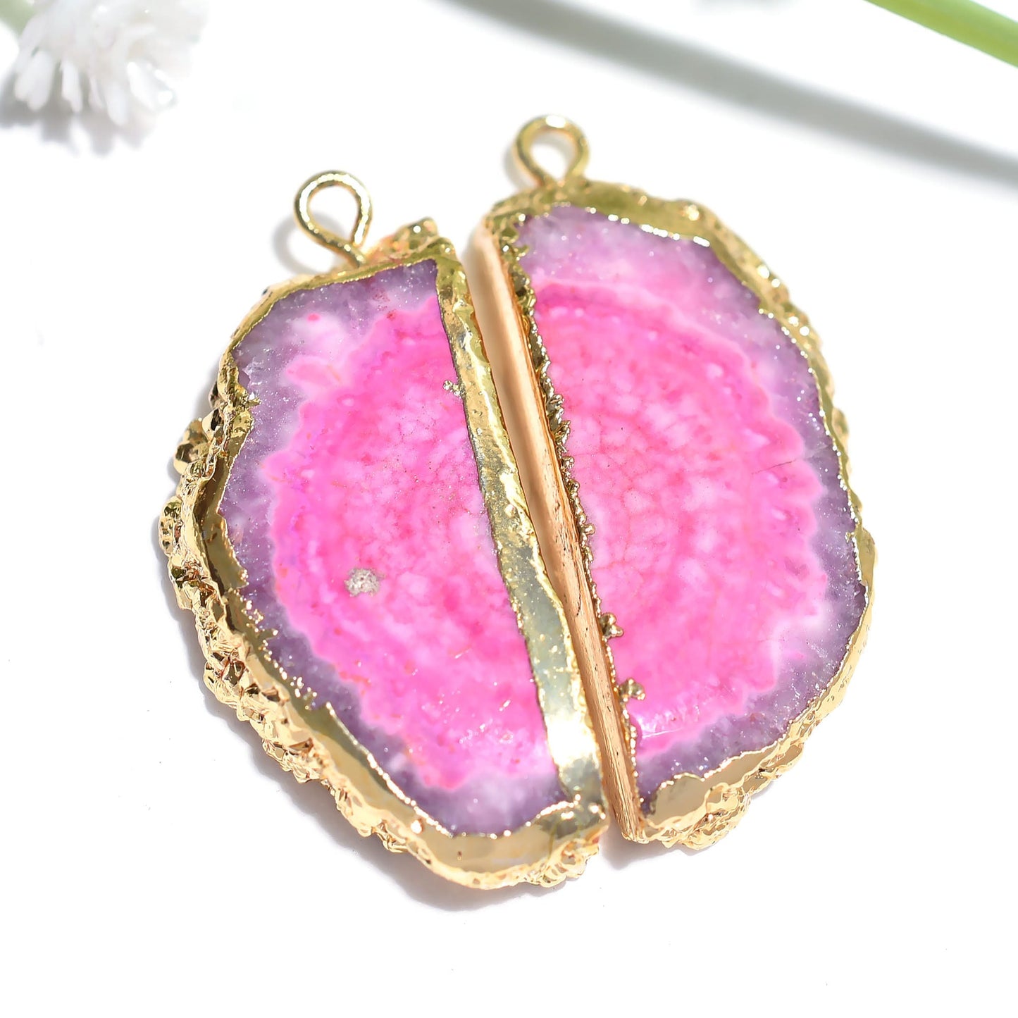 Colorful Solar Quartz Stone Pair in Gold DIY Setting - Perfect Gift for Women
