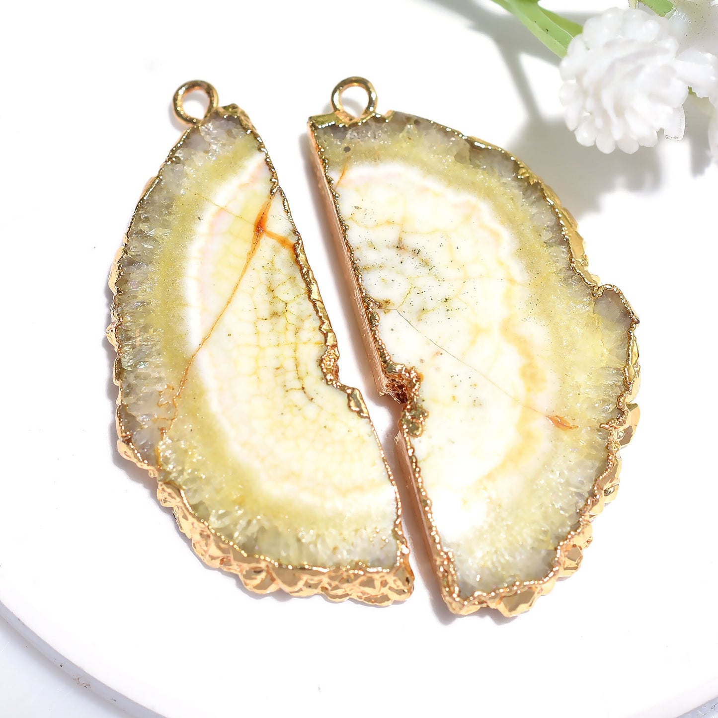Colorful Solar Quartz Stone Pair in Gold DIY Setting - Perfect Gift for Women