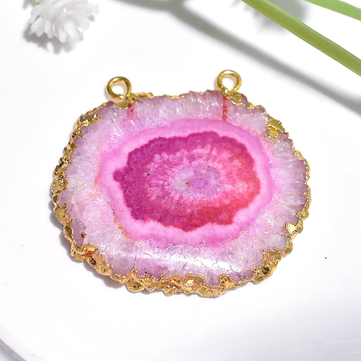 Pretty Pink Gemstone Solar Quartz Pendant | Purple Crystal Quartz Double Bail Pendant