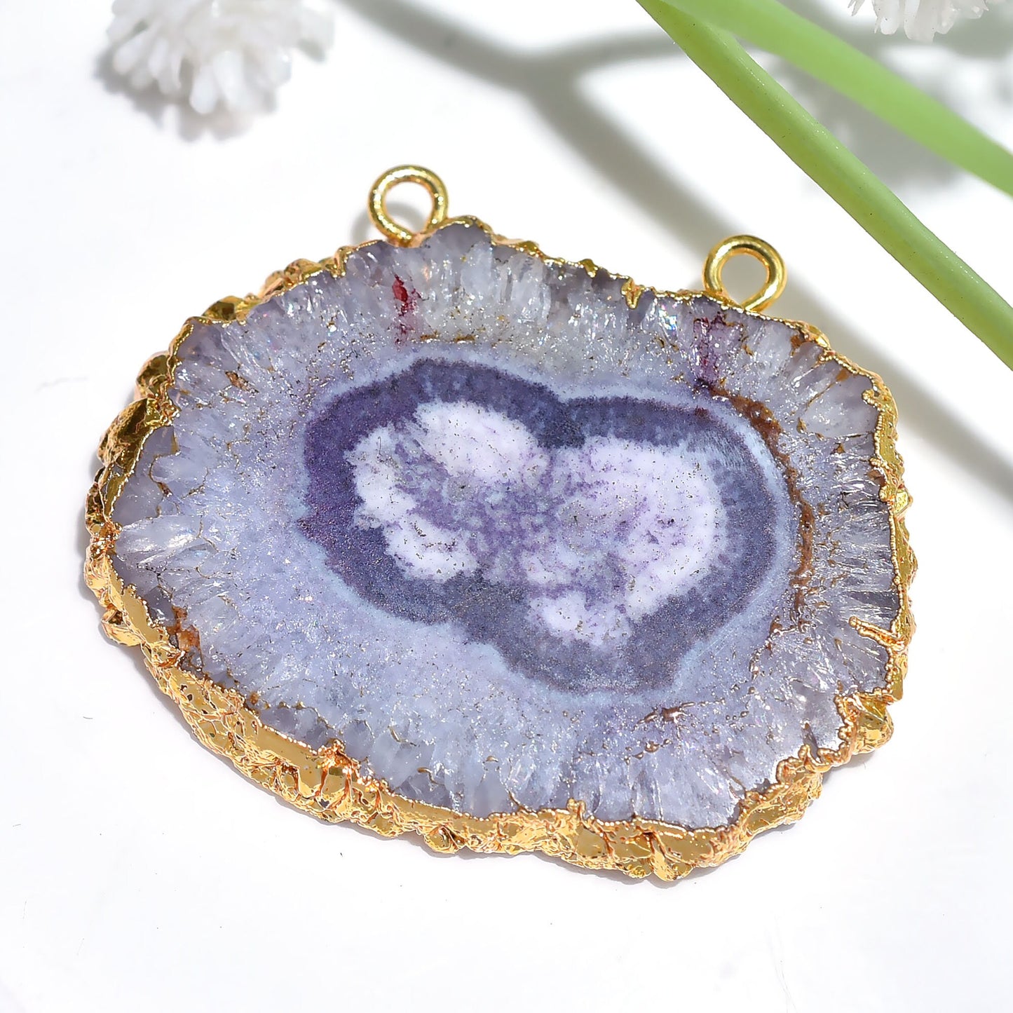 Pretty Pink Gemstone Solar Quartz Pendant | Purple Crystal Quartz Double Bail Pendant