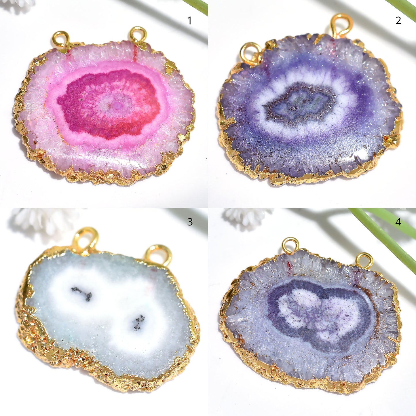 Pretty Pink Gemstone Solar Quartz Pendant | Purple Crystal Quartz Double Bail Pendant