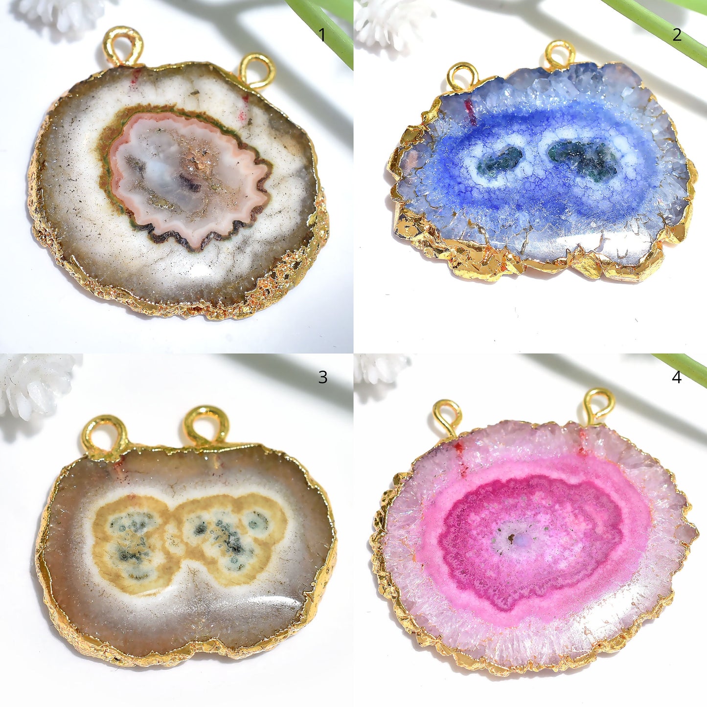 Beautiful Gold Electroplated Connector with Solar Quartz Pendant, Double Bail Pendant for Women